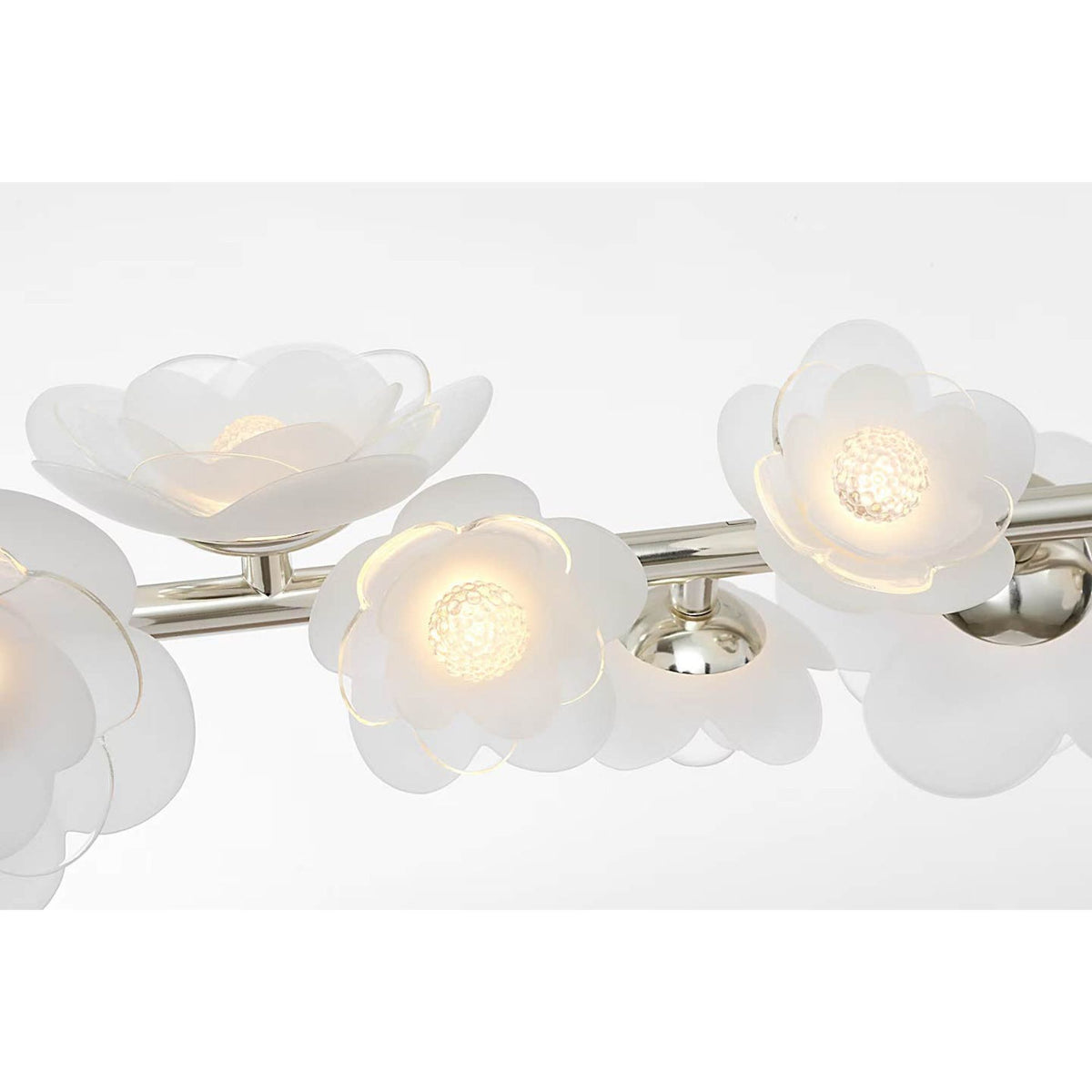 Barbara Barry Petaluma 63" Linear Chandelier in Soft Silver with Etched and Clear Glass Flowers W6.75" x 63"