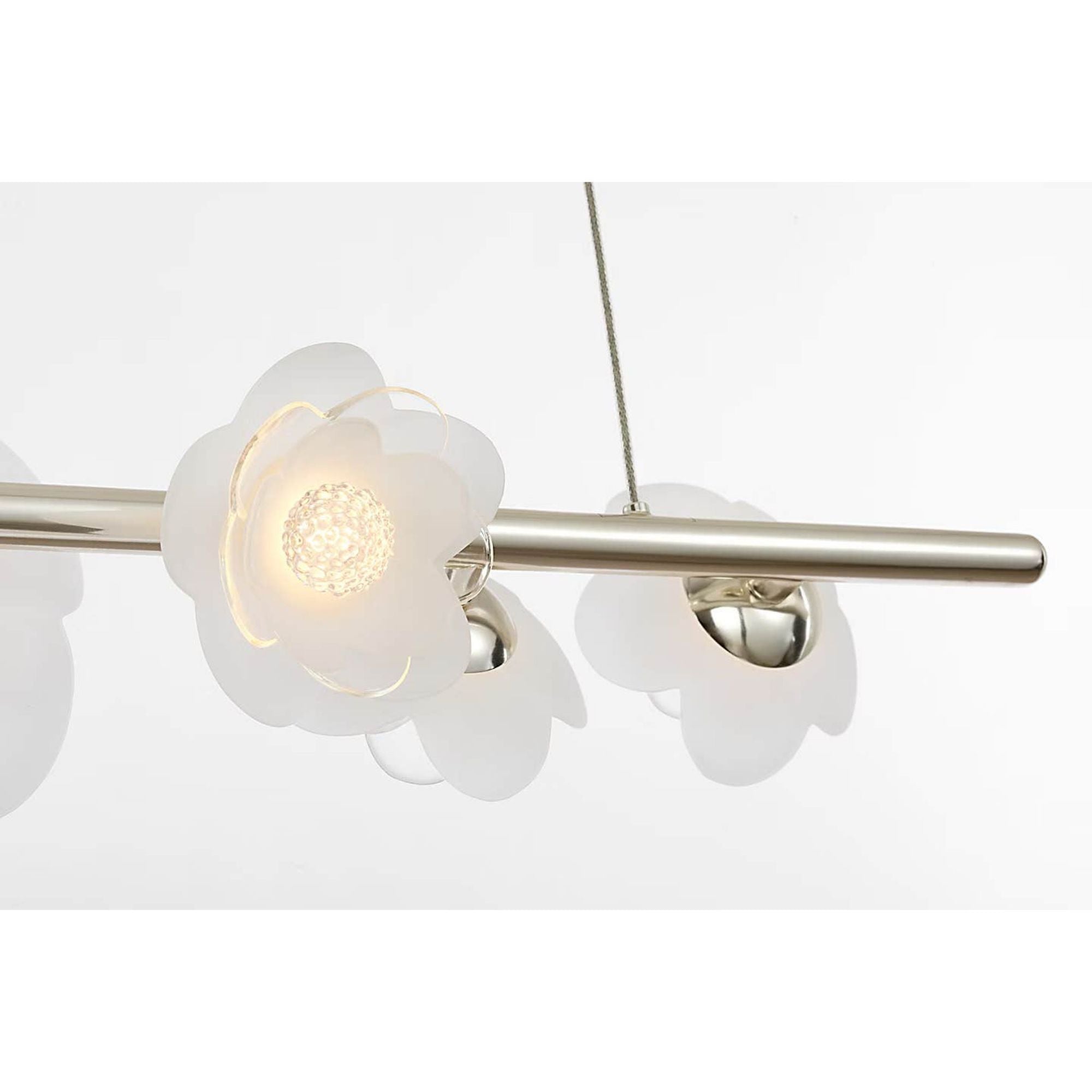Barbara Barry Petaluma 63" Linear Chandelier in Soft Silver with Etched and Clear Glass Flowers W6.75" x 63"