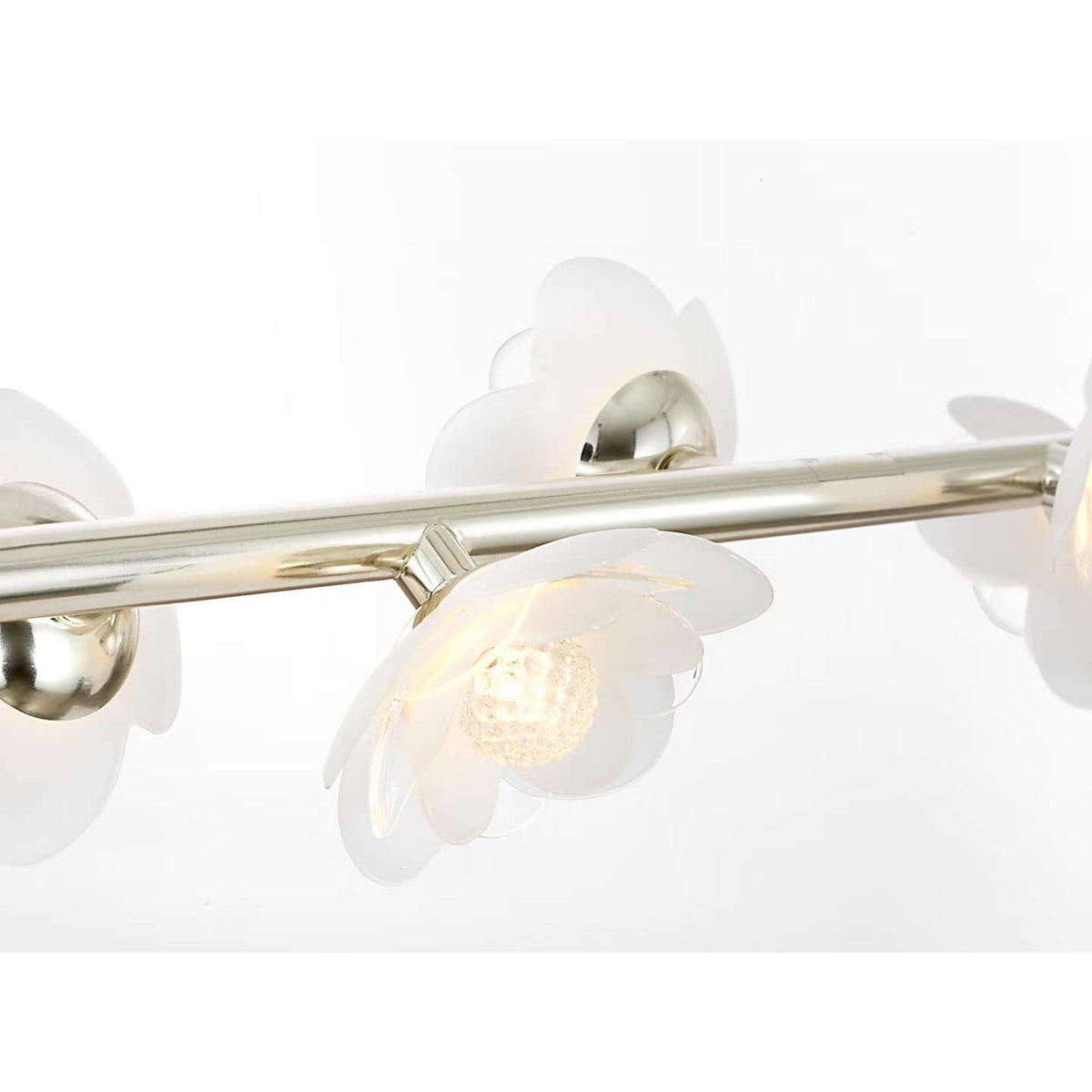 Barbara Barry Petaluma 63" Linear Chandelier in Soft Silver with Etched and Clear Glass Flowers W6.75" x 63"