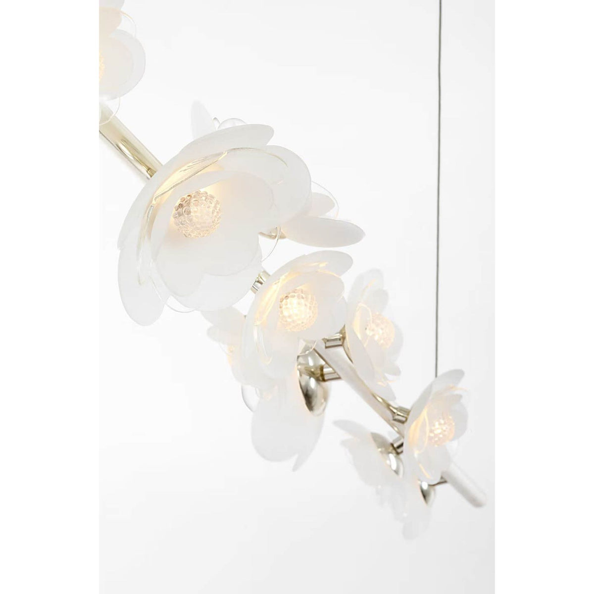Barbara Barry Petaluma 63" Linear Chandelier in Soft Silver with Etched and Clear Glass Flowers W6.75" x 63"