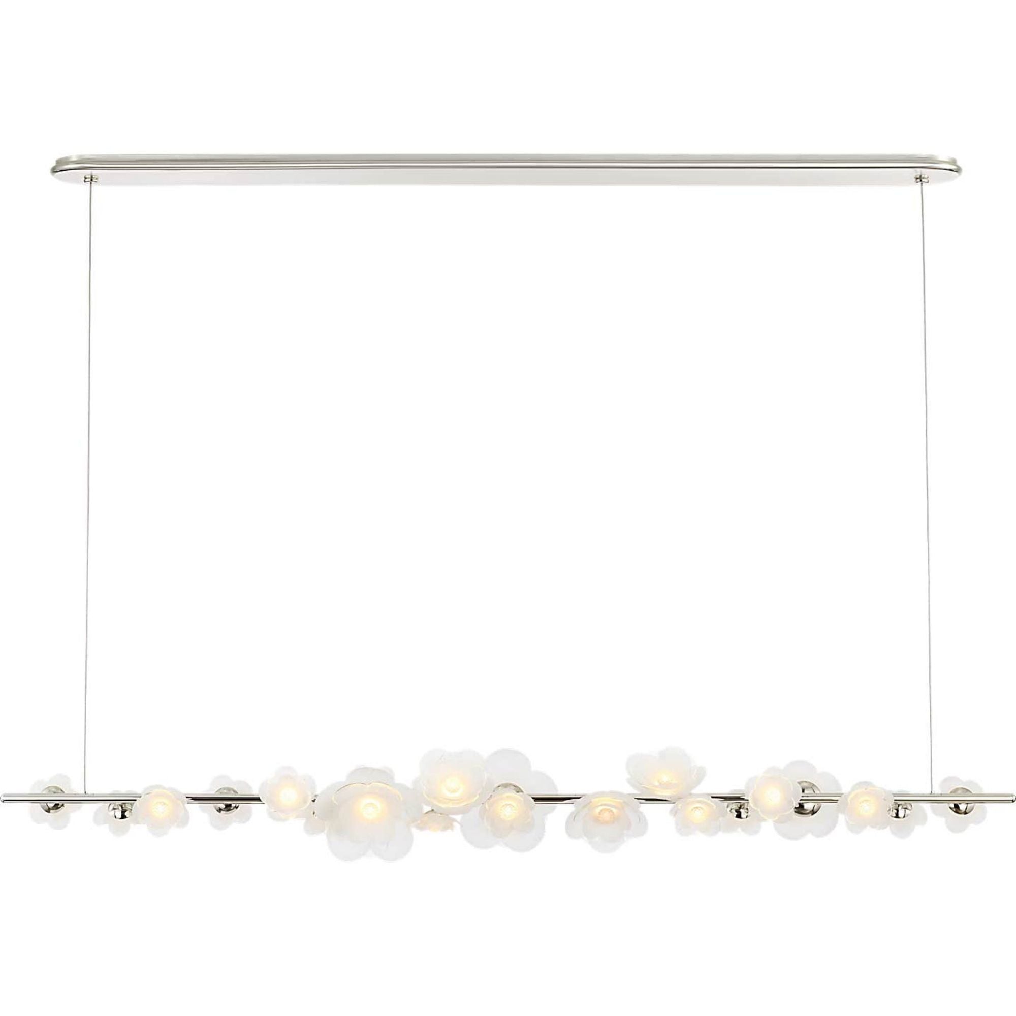 Barbara Barry Petaluma 63" Linear Chandelier in Soft Silver with Etched and Clear Glass Flowers W6.75" x 63"