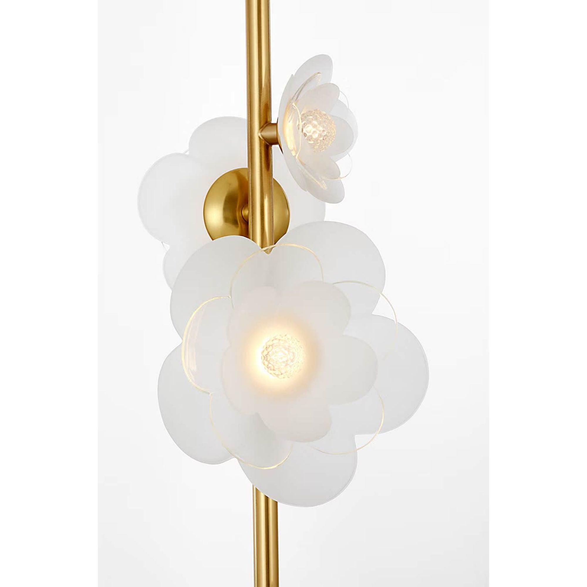 Barbara Barry Petaluma 7" Vertical Pendant in Soft Lacquered Brass with Etched and Clear Glass Flowers W7.25"