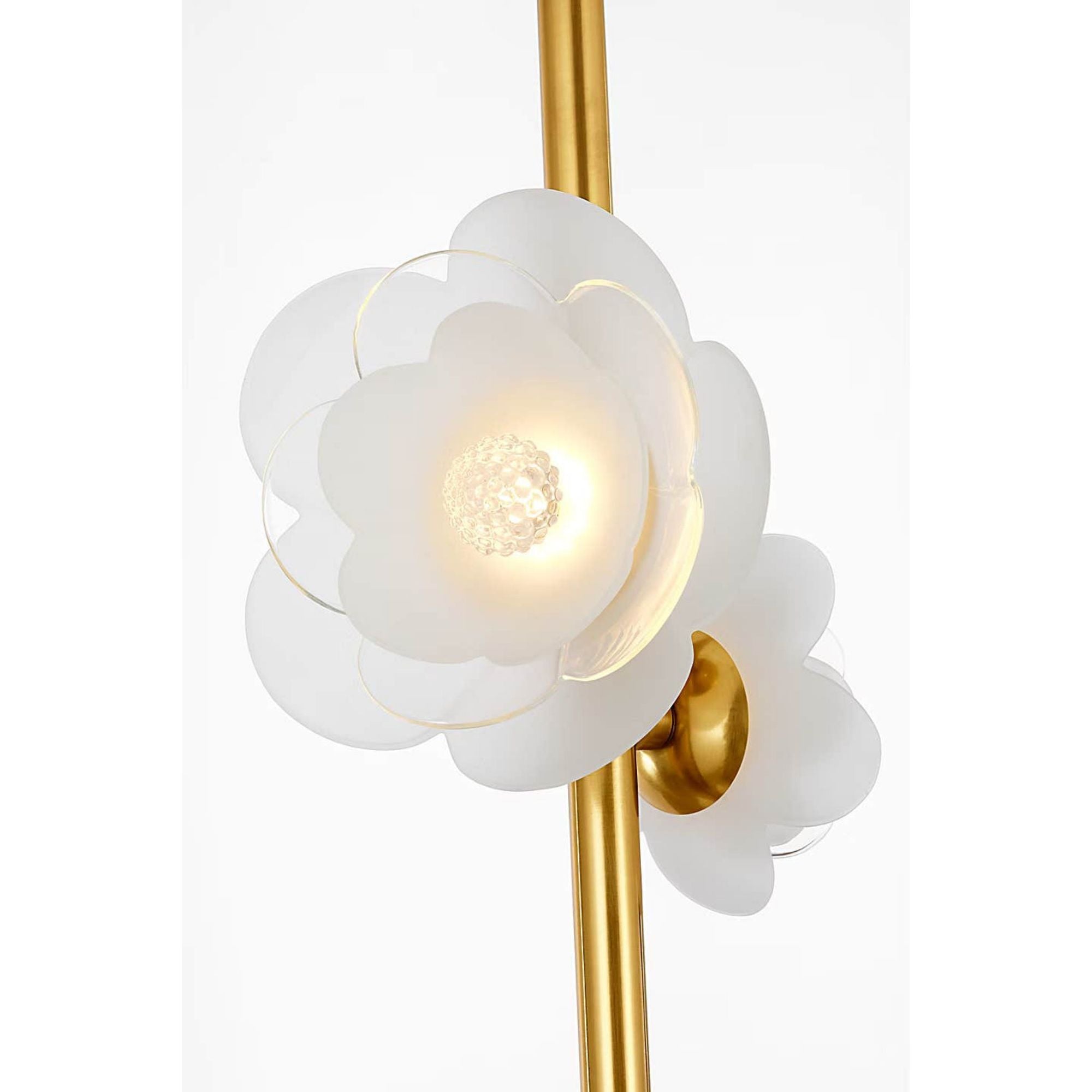 Barbara Barry Petaluma 7" Vertical Pendant in Soft Lacquered Brass with Etched and Clear Glass Flowers W7.25"