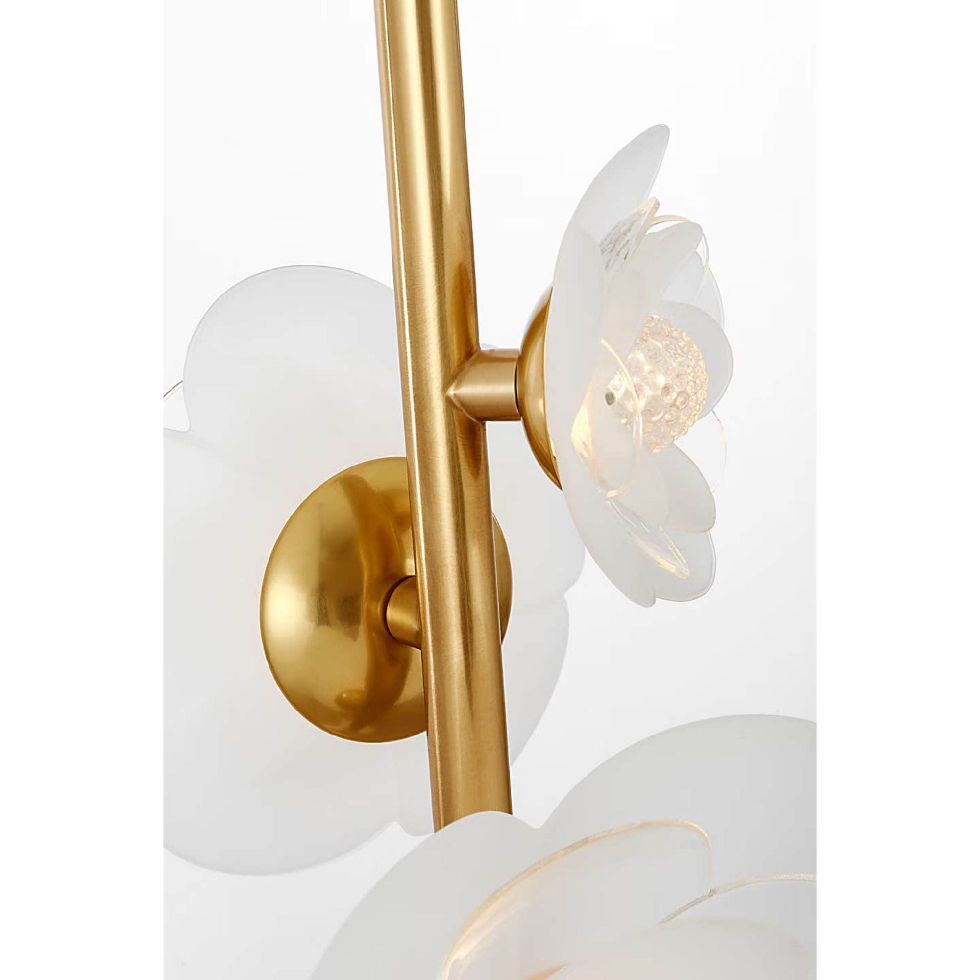 Barbara Barry Petaluma 7" Vertical Pendant in Soft Lacquered Brass with Etched and Clear Glass Flowers W7.25"