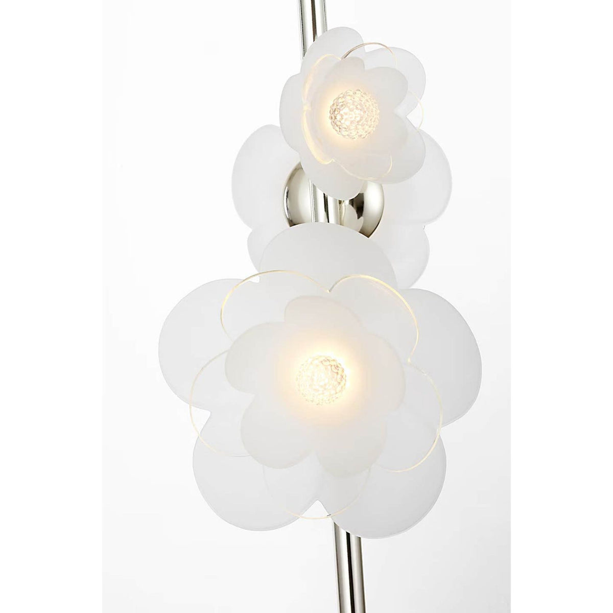 Barbara Barry Petaluma 7" Vertical Pendant in Soft Silver with Etched and Clear Glass Flowers W7.25"