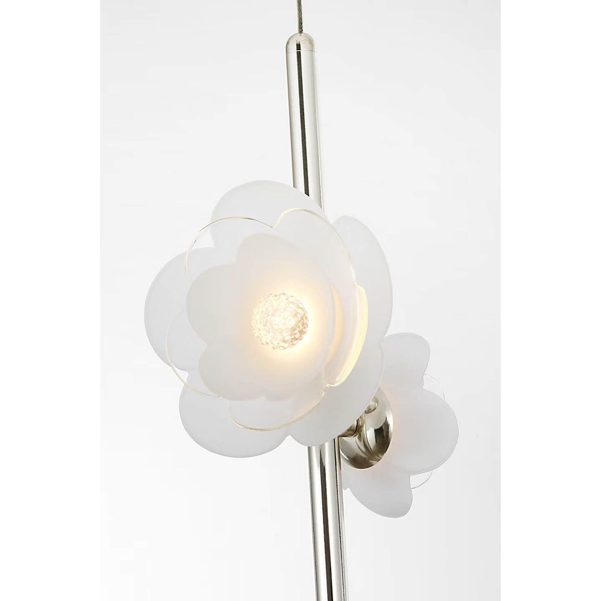 Barbara Barry Petaluma 7" Vertical Pendant in Soft Silver with Etched and Clear Glass Flowers W7.25"