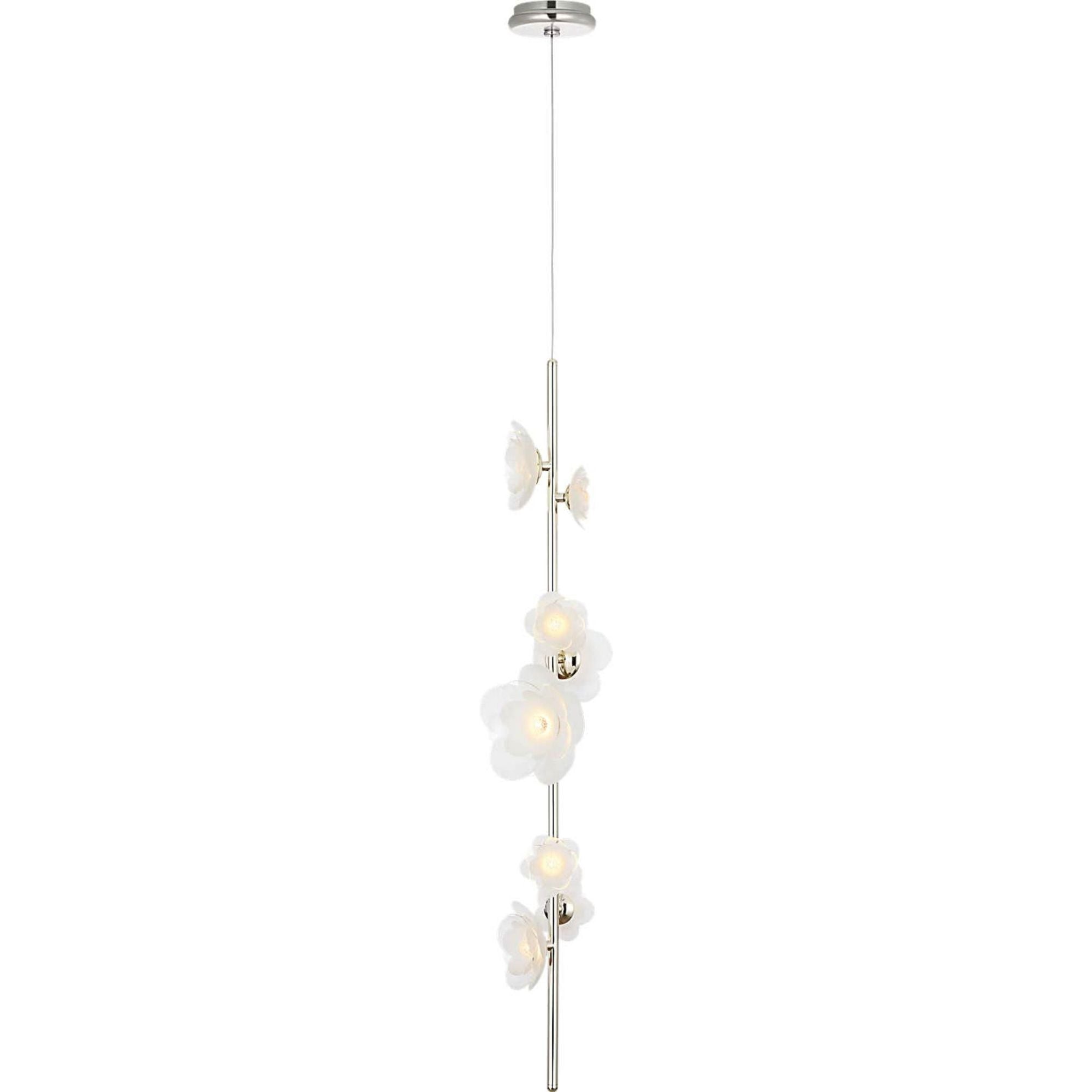 Barbara Barry Petaluma 7" Vertical Pendant in Soft Silver with Etched and Clear Glass Flowers W7.25"