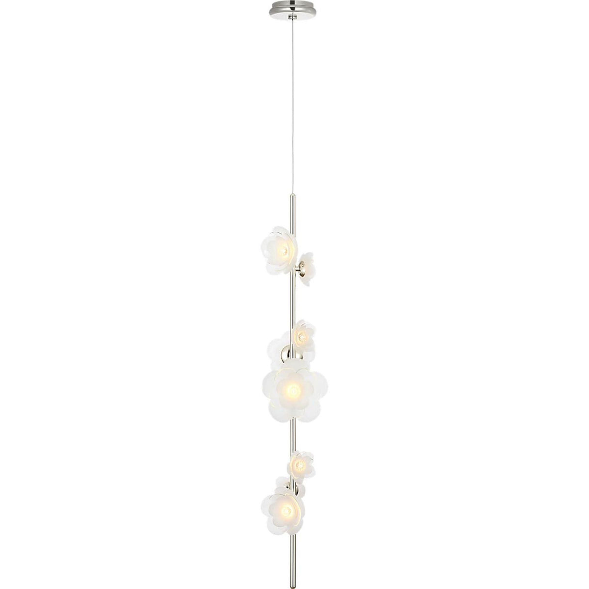 Barbara Barry Petaluma 7" Vertical Pendant in Soft Silver with Etched and Clear Glass Flowers W7.25"