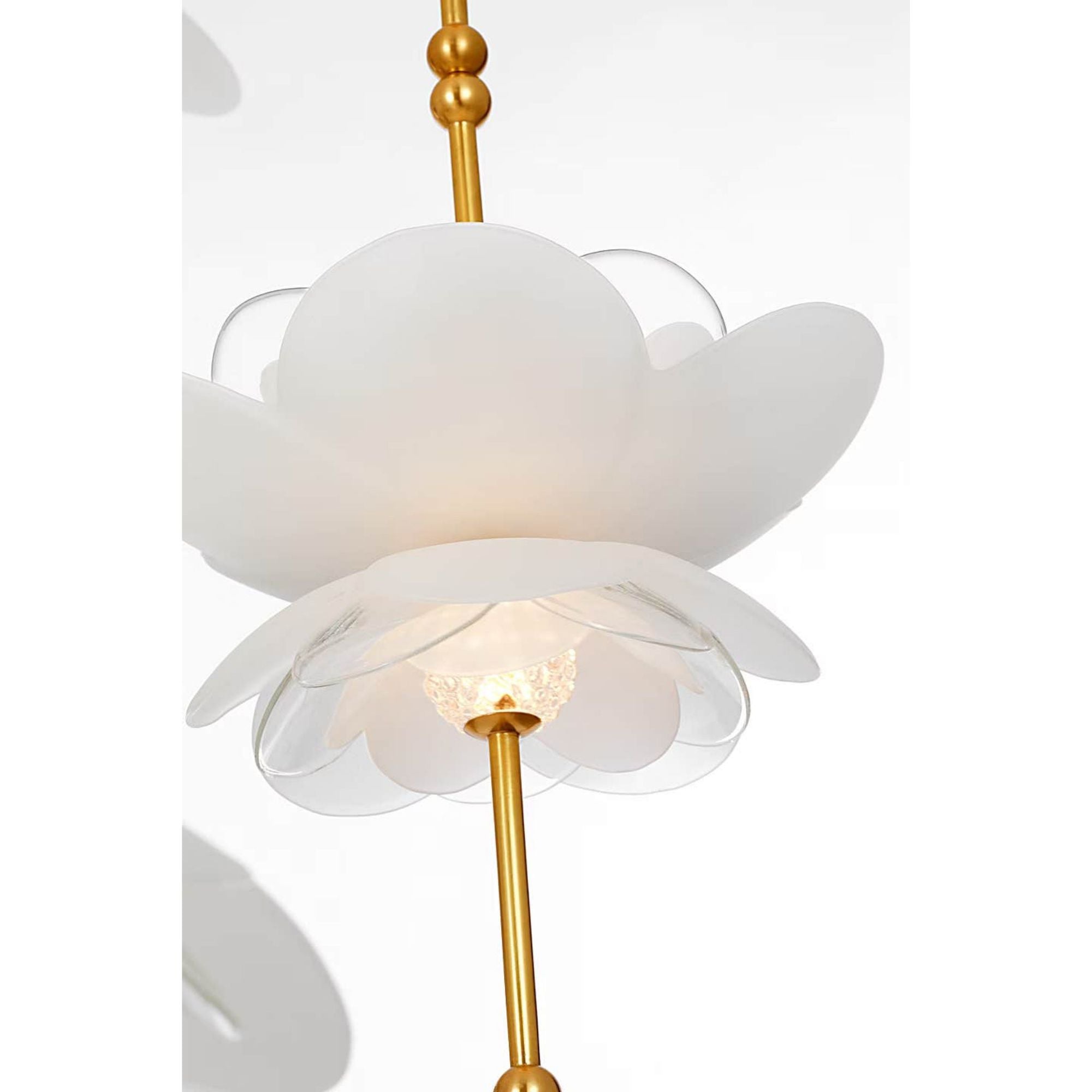 Barbara Barry Petaluma 28" Cascading Chandelier in Soft Lacquered Brass with Etched and Clear Glass Flowers W32"