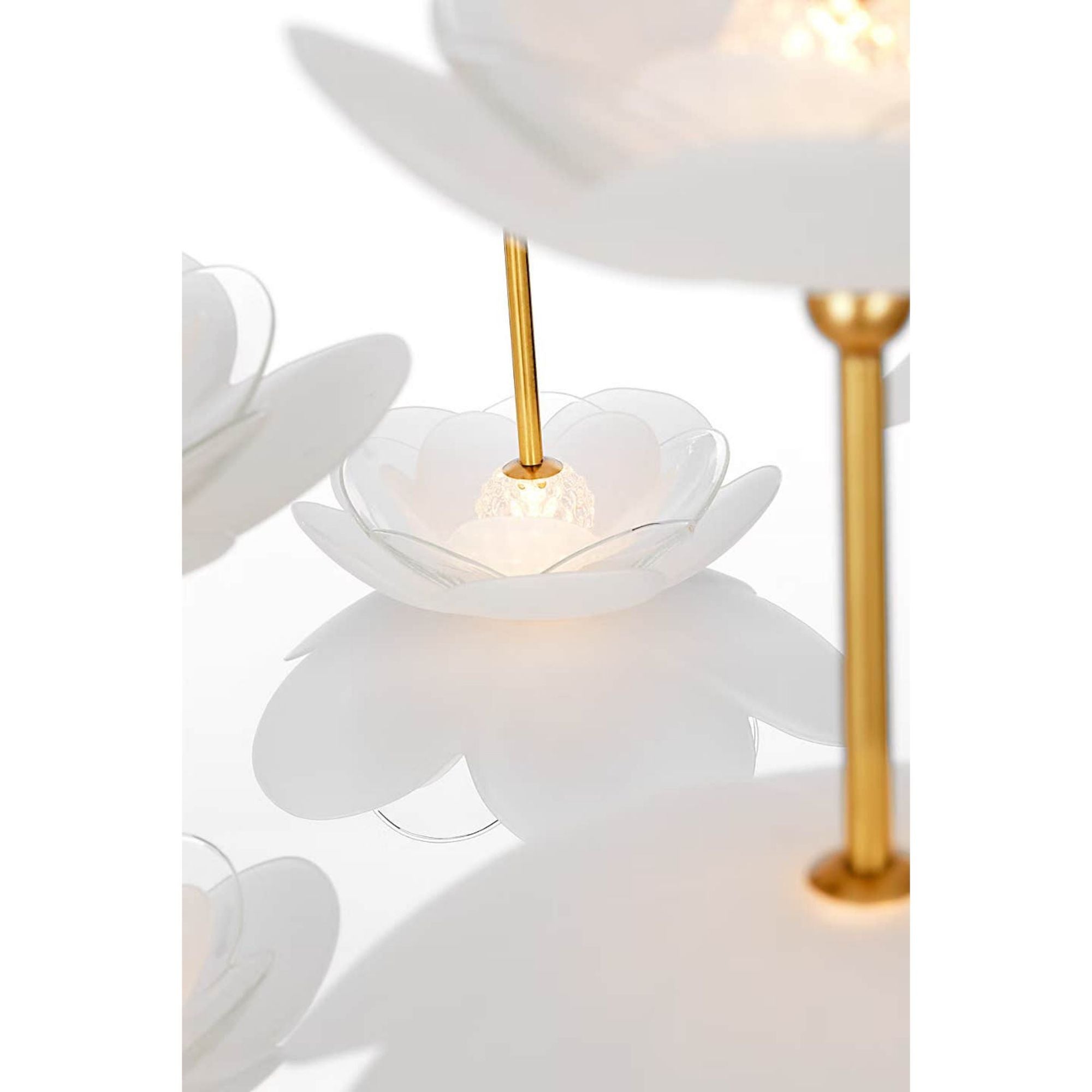 Barbara Barry Petaluma 28" Cascading Chandelier in Soft Lacquered Brass with Etched and Clear Glass Flowers W32"