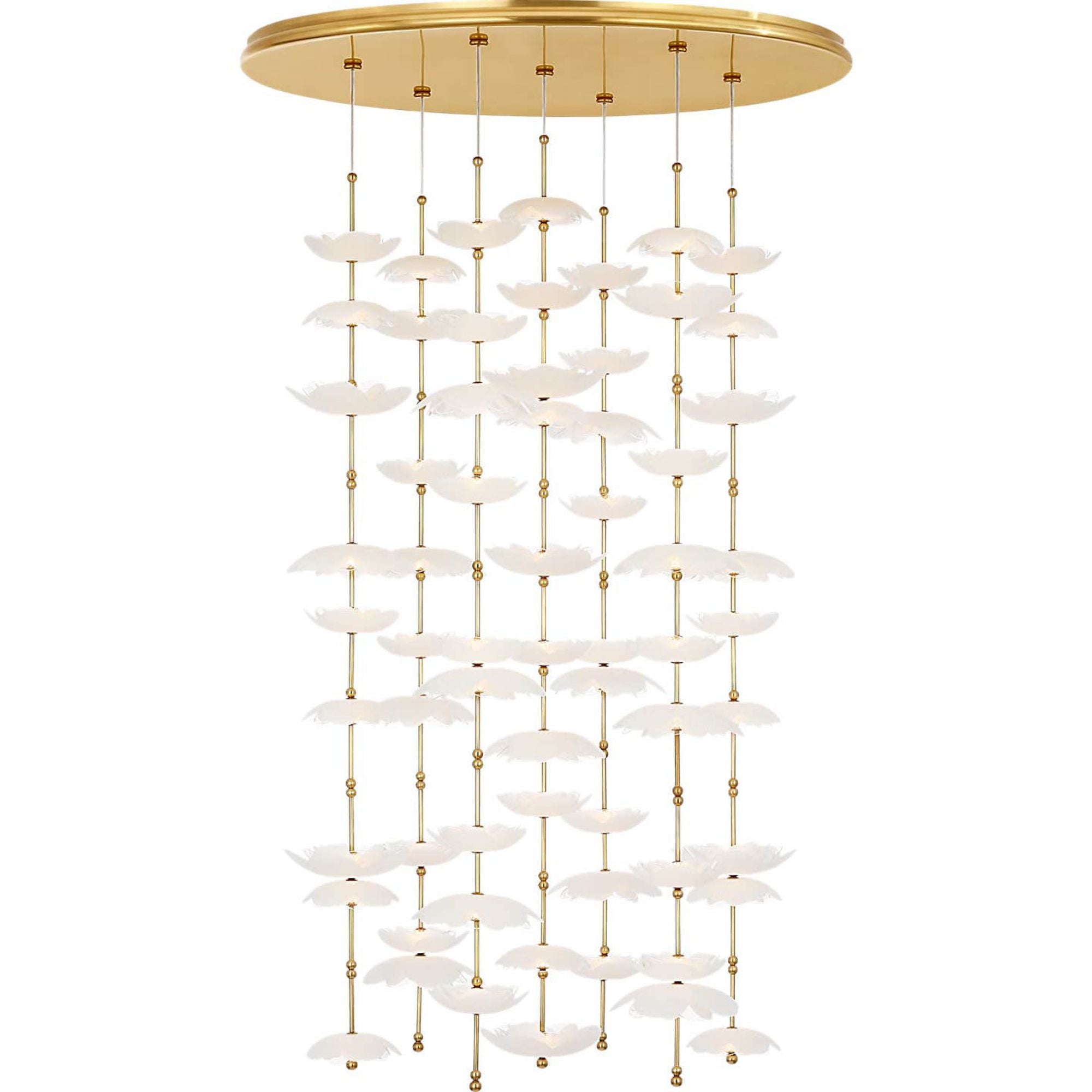 Barbara Barry Petaluma 28" Cascading Chandelier in Soft Lacquered Brass with Etched and Clear Glass Flowers W32"