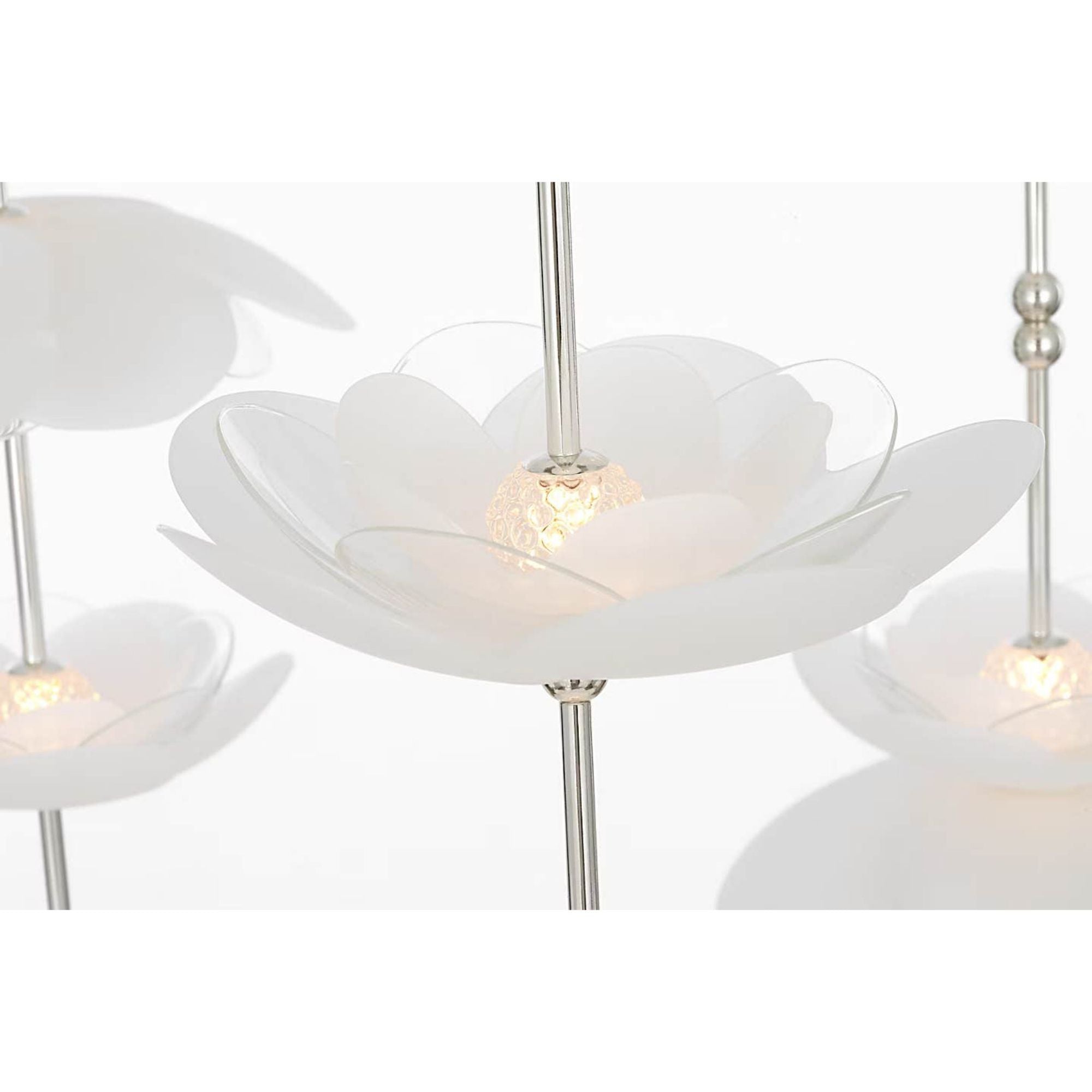 Barbara Barry Petaluma 28" Cascading Chandelier in Soft Silver with Etched and Clear Glass Flowers W32"