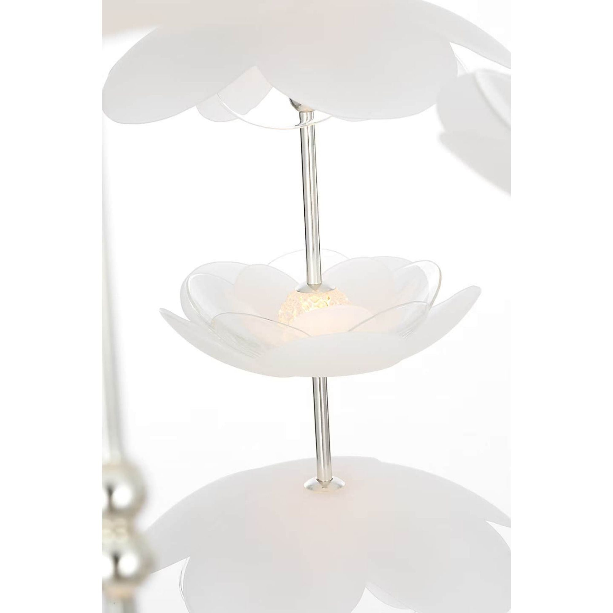 Barbara Barry Petaluma 28" Cascading Chandelier in Soft Silver with Etched and Clear Glass Flowers W32"
