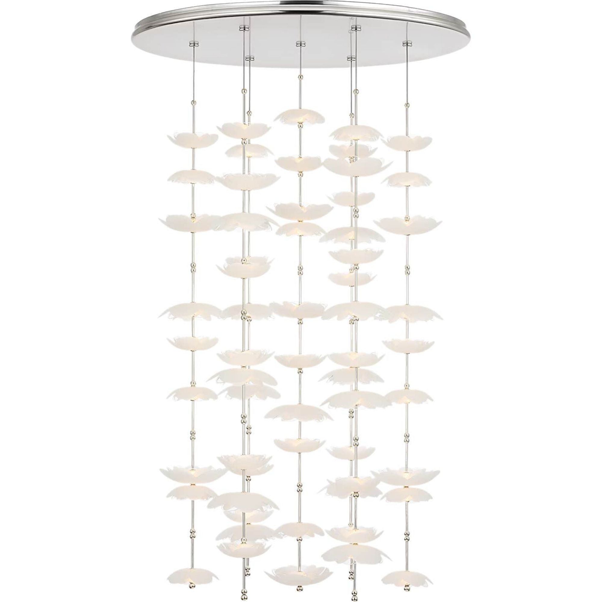 Barbara Barry Petaluma 28" Cascading Chandelier in Soft Silver with Etched and Clear Glass Flowers W32"