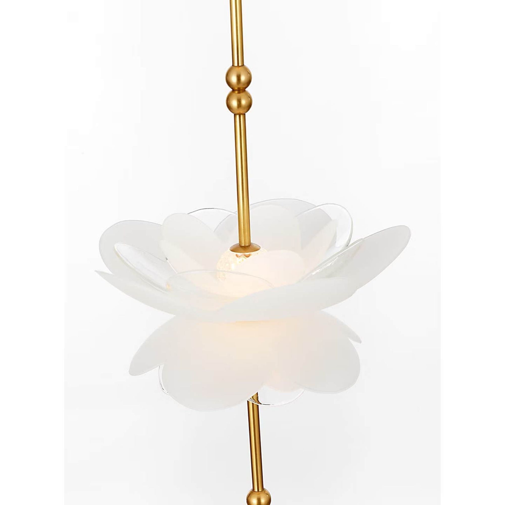 Barbara Barry Petaluma 7" Cascading Pendant in Soft Lacquered Brass with Etched and Clear Glass Flowers W7.25"