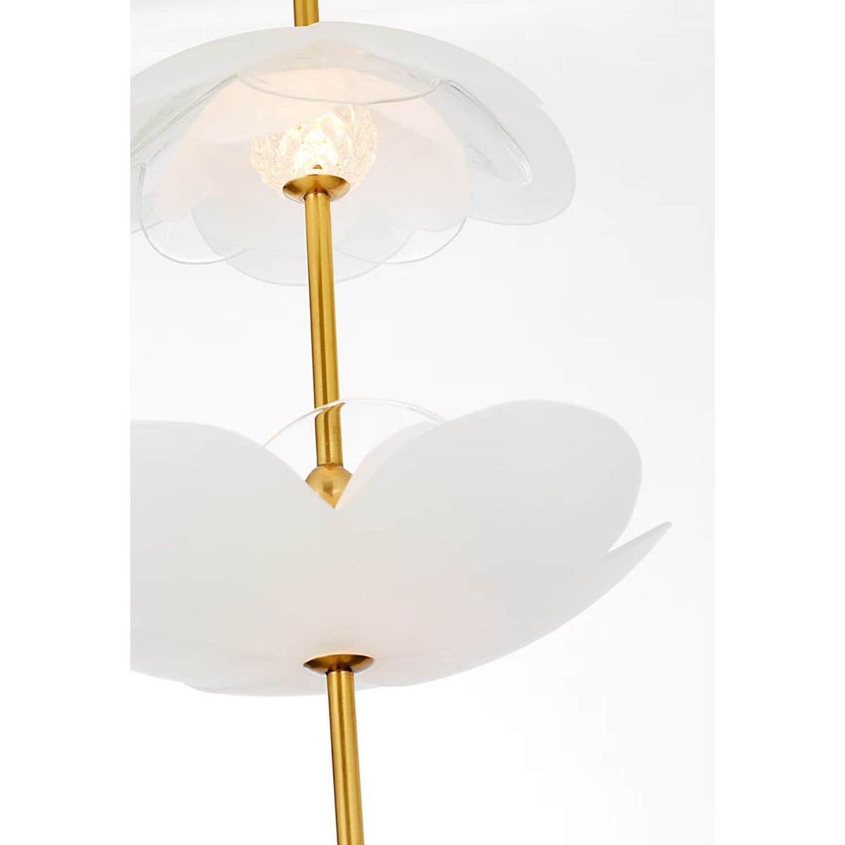 Barbara Barry Petaluma 7" Cascading Pendant in Soft Lacquered Brass with Etched and Clear Glass Flowers W7.25"