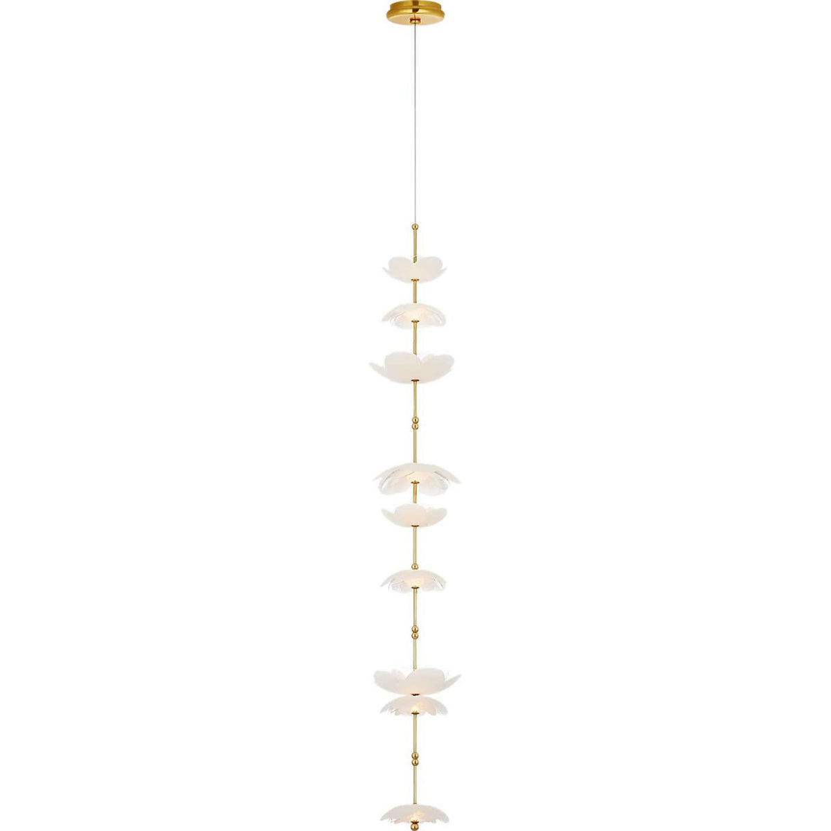 Barbara Barry Petaluma 7" Cascading Pendant in Soft Lacquered Brass with Etched and Clear Glass Flowers W7.25"