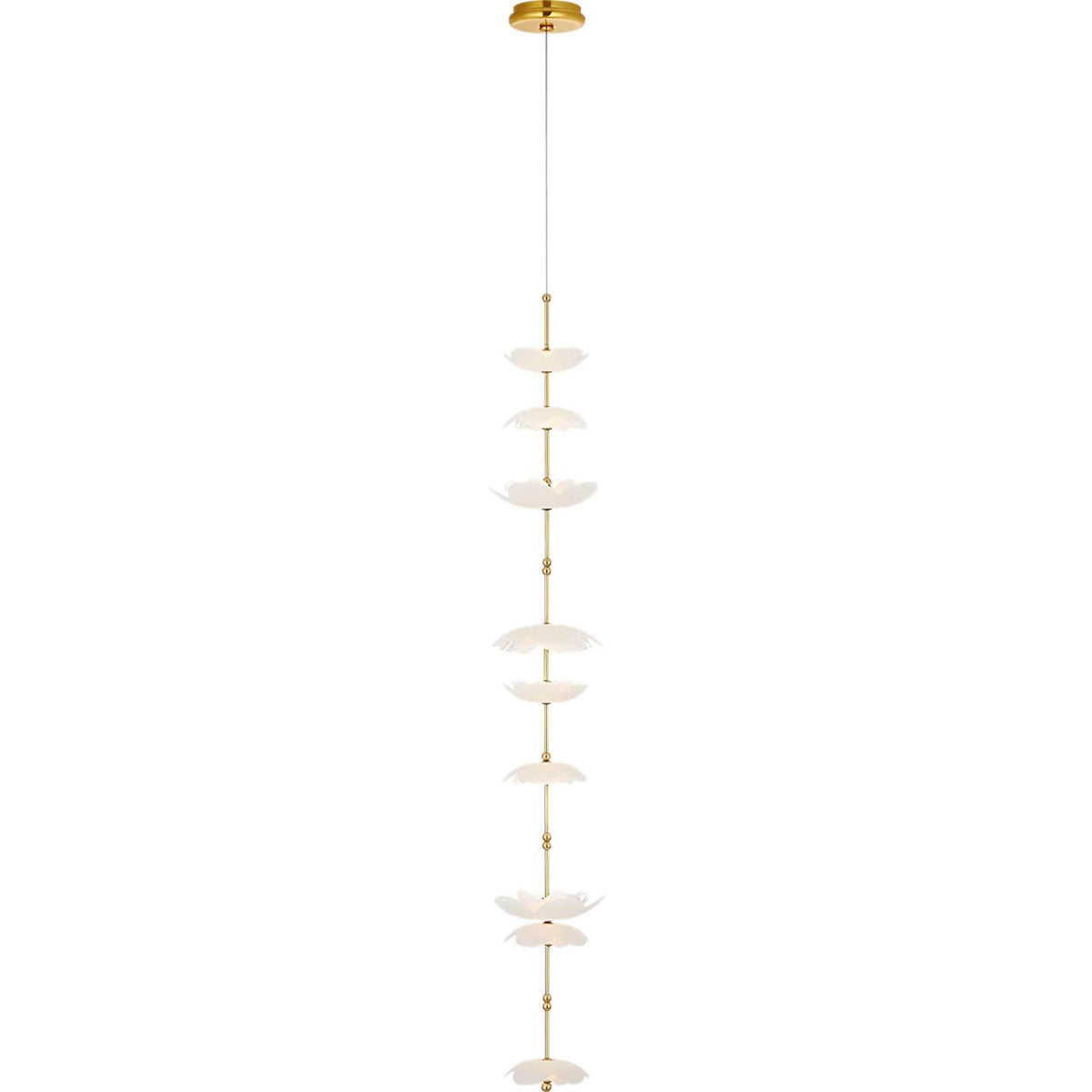 Barbara Barry Petaluma 7" Cascading Pendant in Soft Lacquered Brass with Etched and Clear Glass Flowers W7.25"