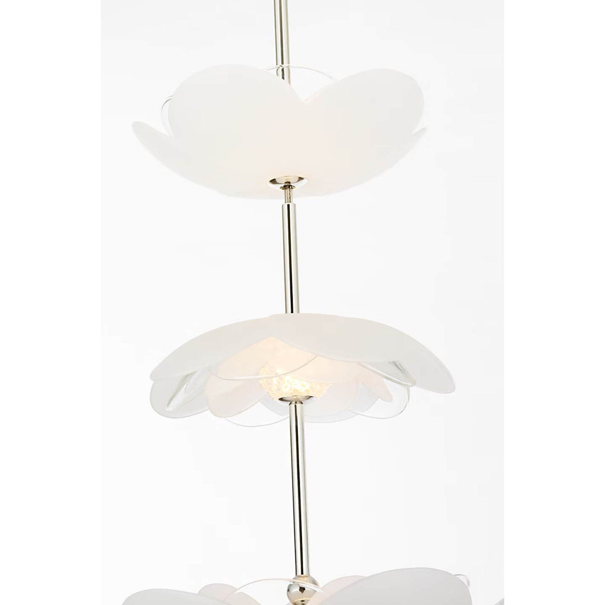Barbara Barry Petaluma 7" Cascading Pendant in Soft Silver with Etched and Clear Glass Flowers W7.25"