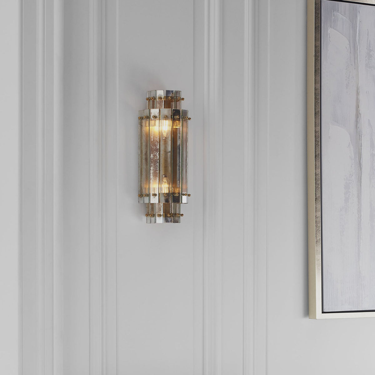 Carrier and Company Cadence Small Tiered Sconce in Hand-Rubbed Antique Brass with Antique Mirror W5.5" x H14.5" x E4.75"