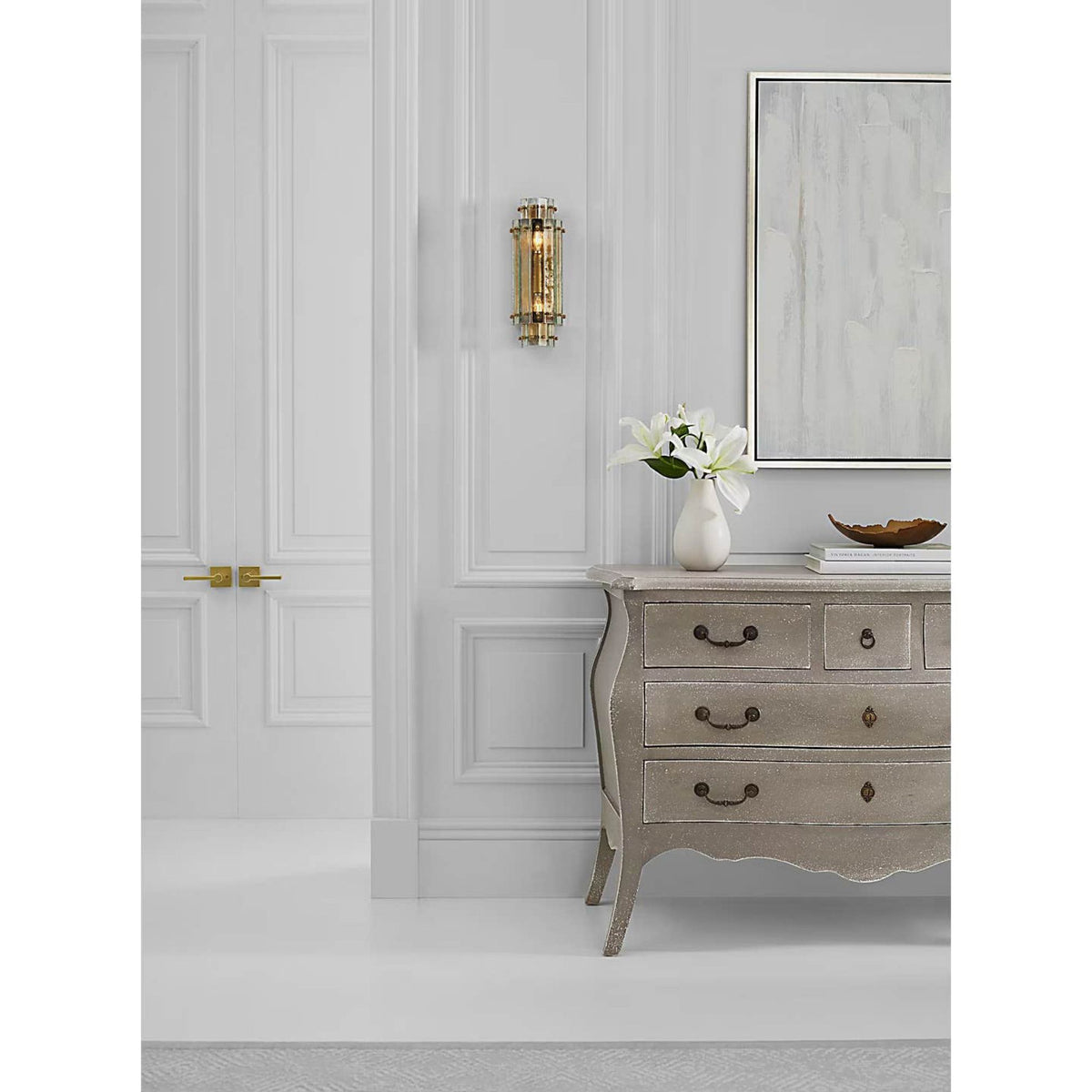 Carrier and Company Cadence Small Tiered Sconce in Hand-Rubbed Antique Brass with Antique Mirror W5.5" x H14.5" x E4.75"
