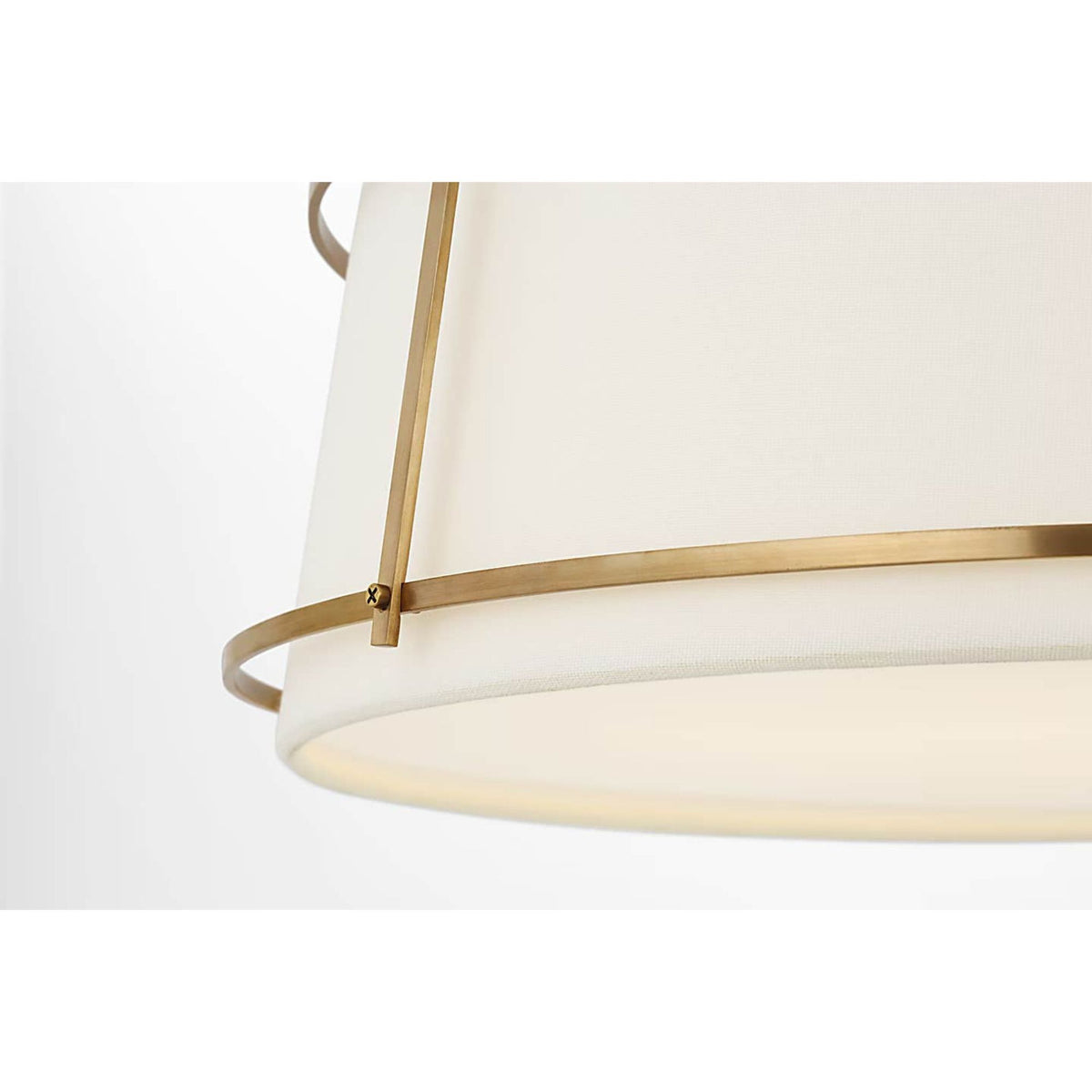 Carrier and Company Callaway 18" Flush Mount in Hand-Rubbed Antique Brass with Linen Shade and Frosted Acrylic W17.25" x H6.5"