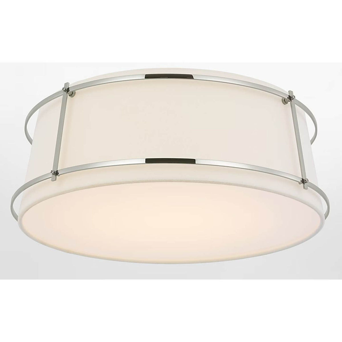 Carrier and Company Callaway 18" Flush Mount in Polished Nickel with Linen Shade and Frosted Acrylic W17.25" x H6.5"