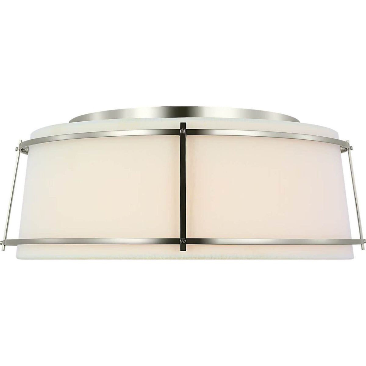 Carrier and Company Callaway 18" Flush Mount in Polished Nickel with Linen Shade and Frosted Acrylic W17.25" x H6.5"