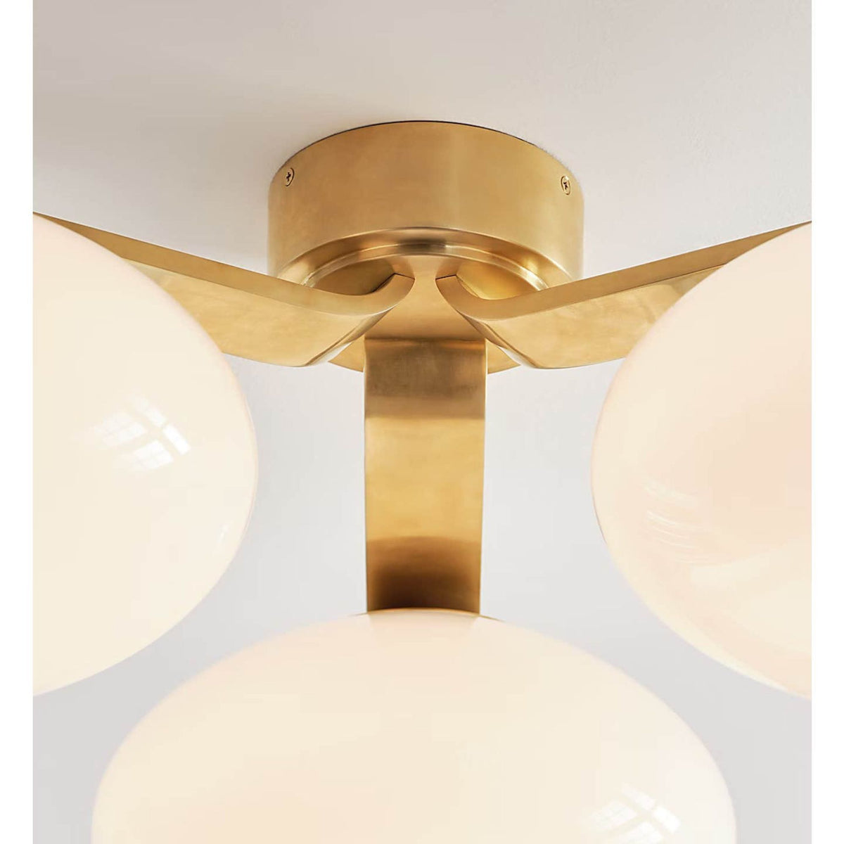 Champalimaud Marisol XL Triple Flush Mount in Soft Brass with White Glass W26.75" x H10"