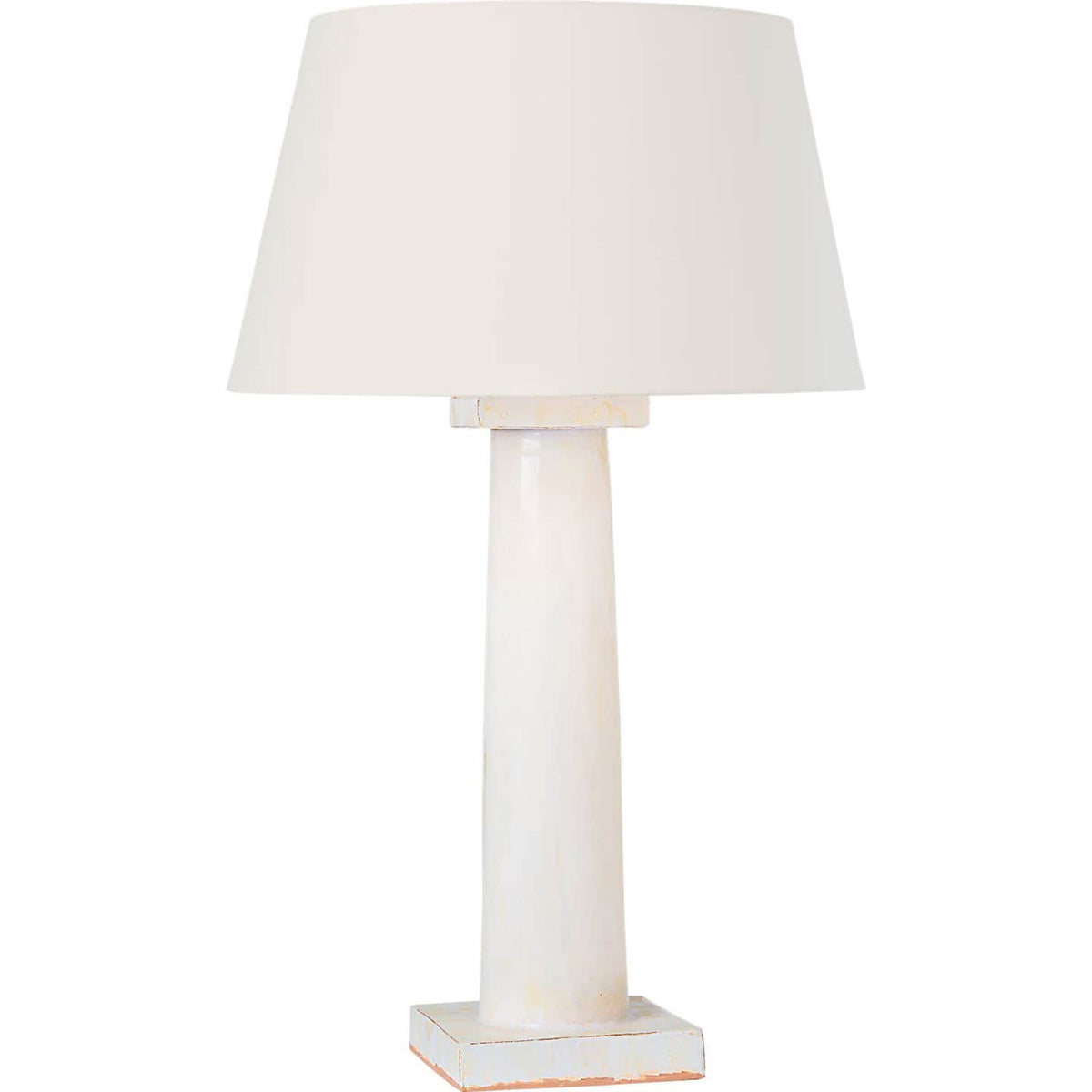 Chapman & Myers Colonne Large Balustrade Table Lamp in Glossy White Crackle with Linen Shade W17" x H27.75"