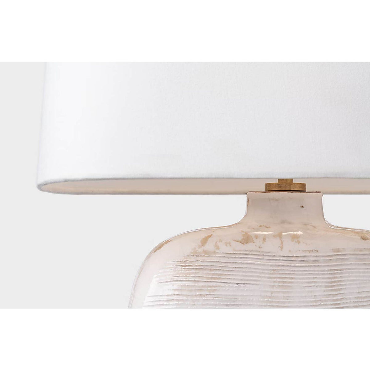 Chapman & Myers Pemba Medium Combed Table Lamp in Glossy White Crackle with Linen Shade W16" x H24.75"