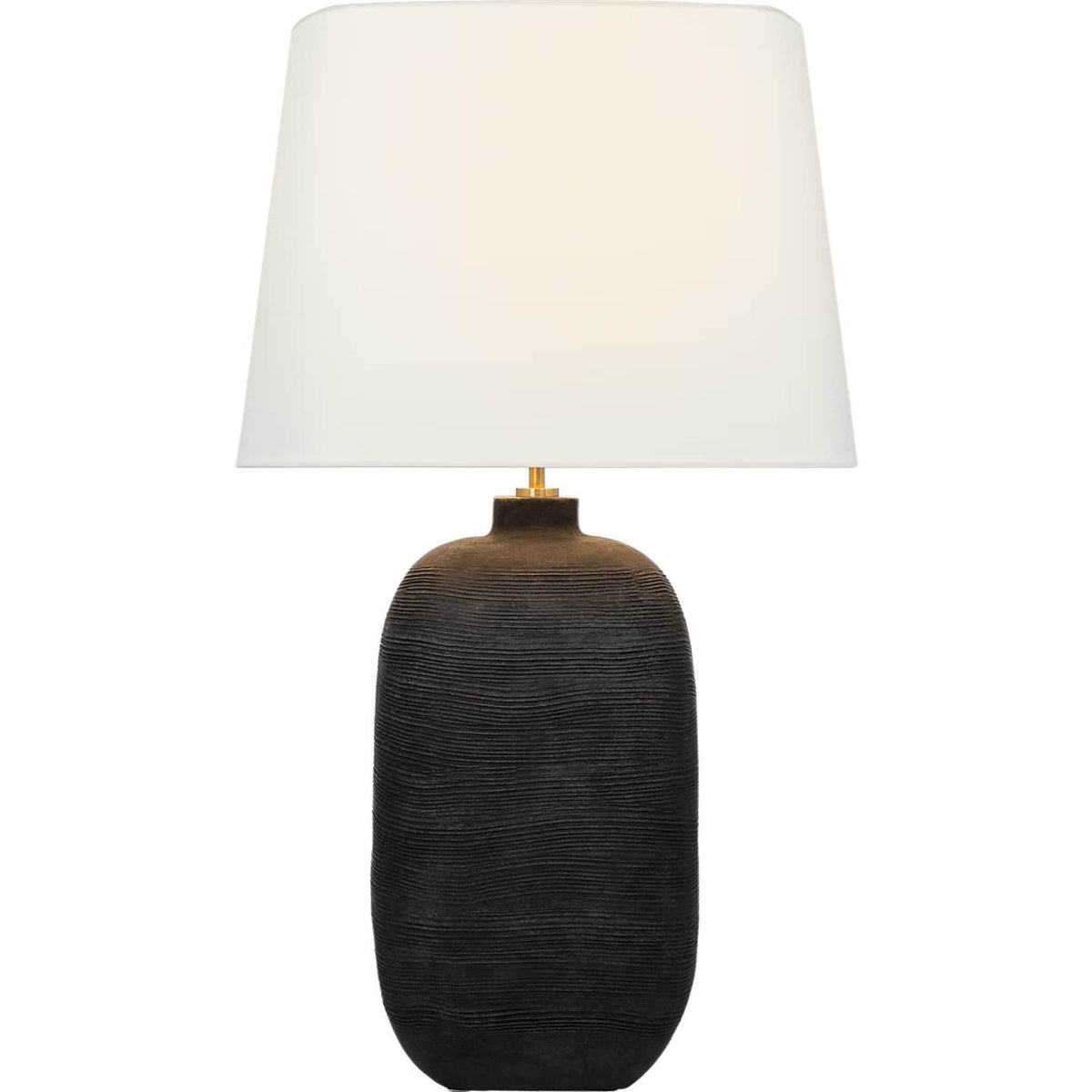 Chapman & Myers Pemba Large Combed Table Lamp in Chimney Black with Linen Shade W18" x H31.5"