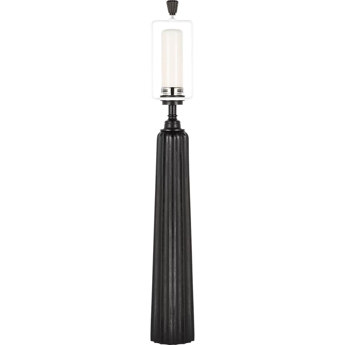 Chapman & Myers Fluted Spire Large Cordless Table Lamp in Aged Iron with Linen Shade W17" x H32.25"