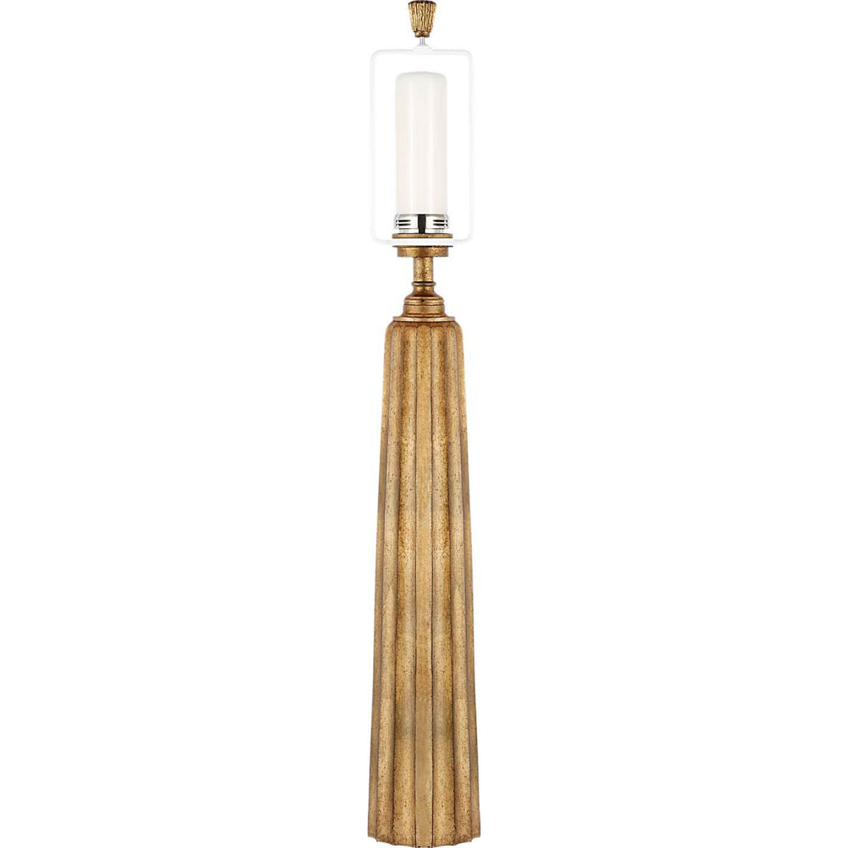 Chapman & Myers Fluted Spire Large Cordless Table Lamp in Gilded Iron with Linen Shade W17" x H32.25"