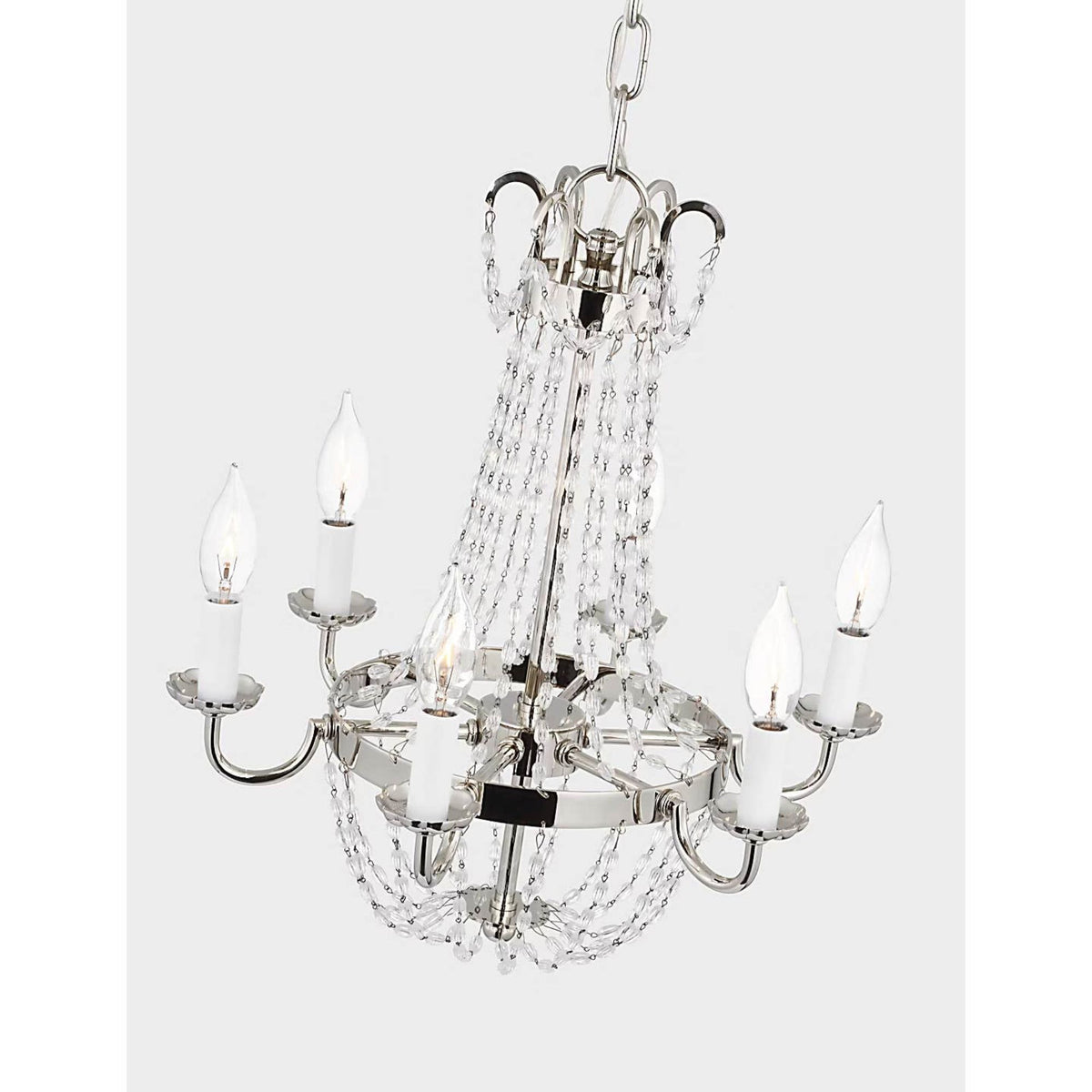 Chapman & Myers Petite Paris Flea Market Chandelier in Polished Nickel and Seeded Glass W16.75" x H17.75"