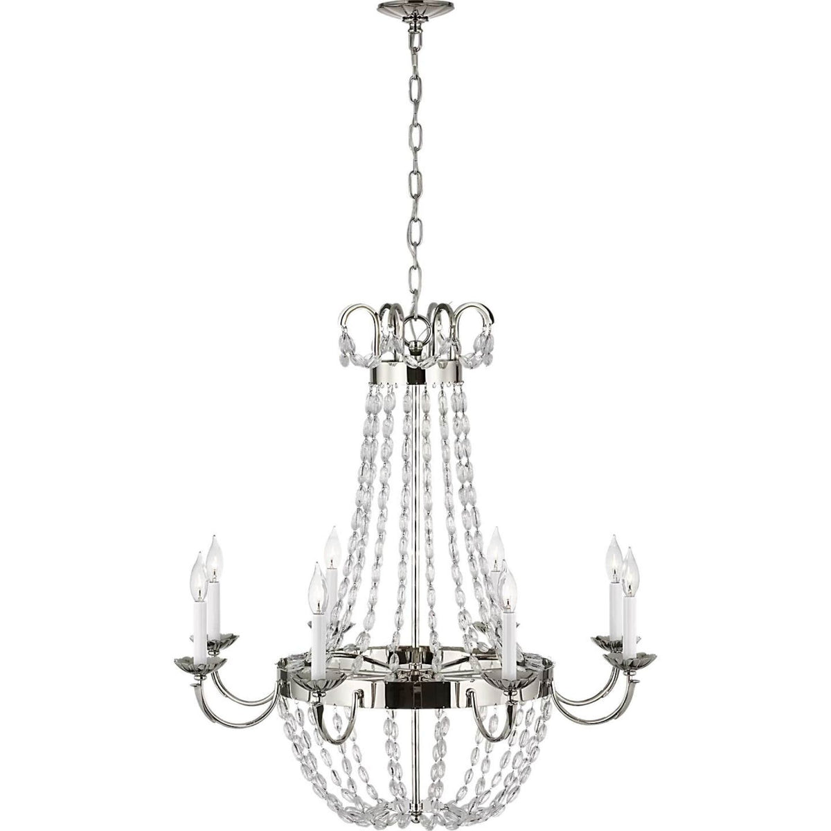 Chapman & Myers Paris Flea Market Large Chandelier in Polished Nickel with Seeded Glass W32.5" x H34"