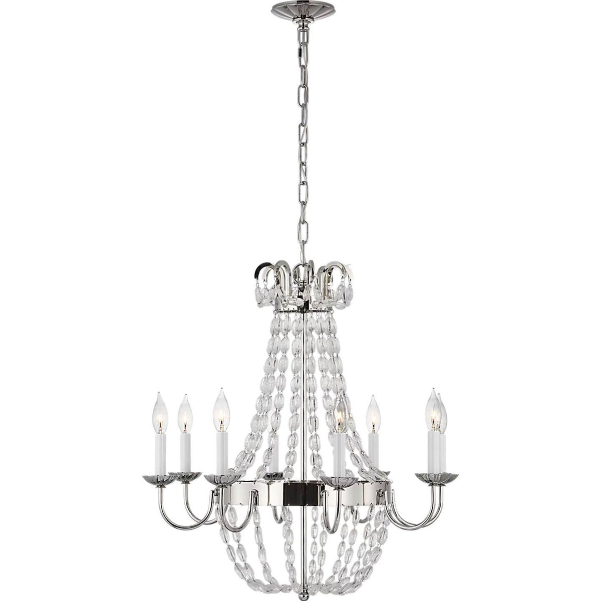 Chapman & Myers Paris Flea Market Medium Chandelier in Polished Nickel and Seeded Glass W24.75" x H26"