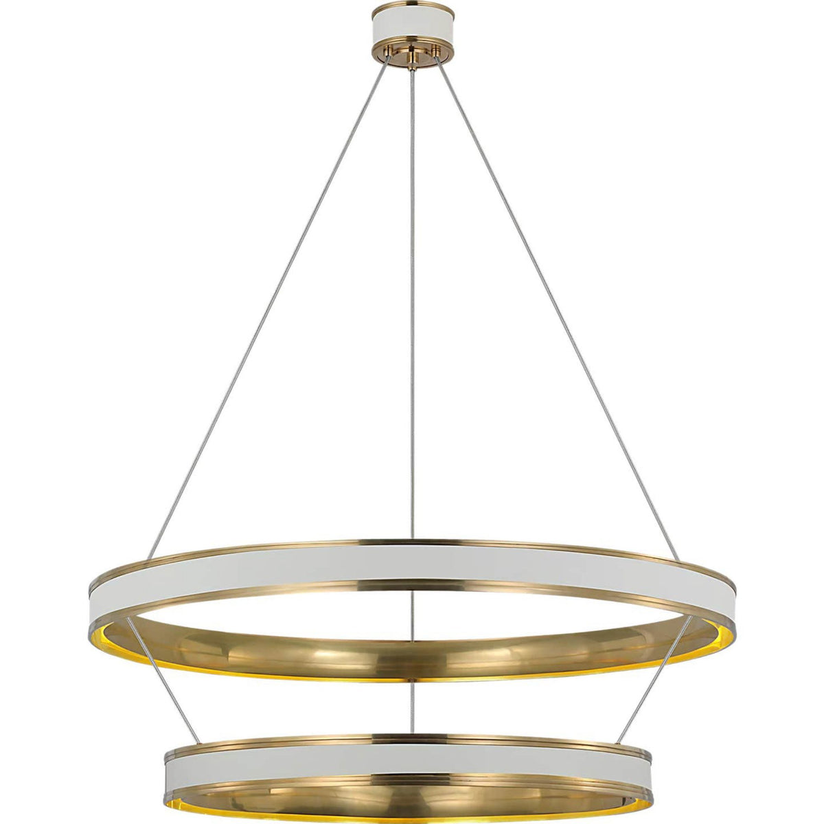 Chapman & Myers Connery 40" Two-Tier Ring Chandelier in Matte White and Antique-Burnished Brass W40.5"