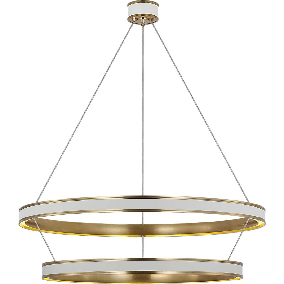 Chapman & Myers Connery 50" Two-Tier Ring Chandelier in Matte White and Antique-Burnished Brass W50.25"