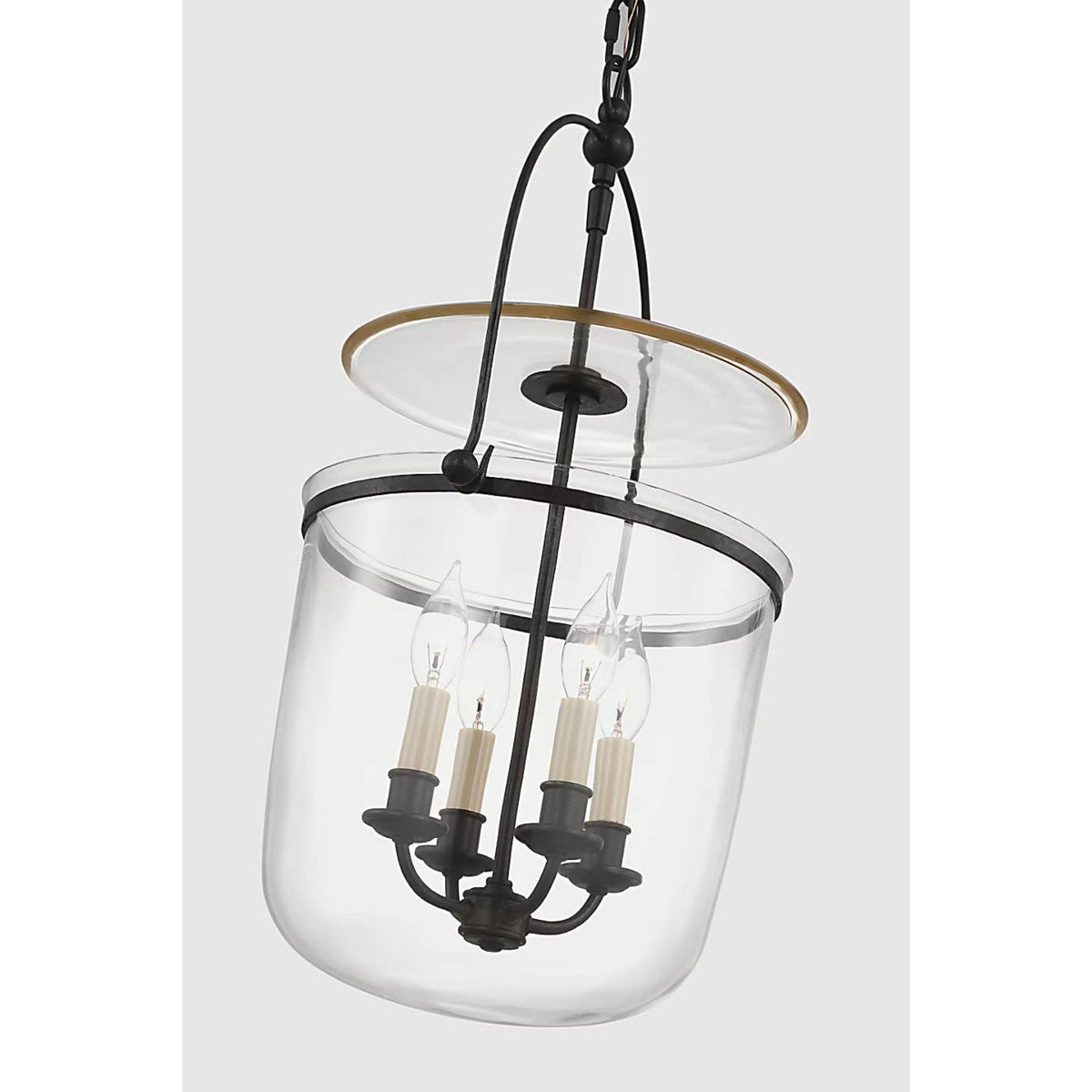 Chapman & Myers Lorford Small Smoke Bell Lantern in Aged Iron with Clear Glass W14" x H24"