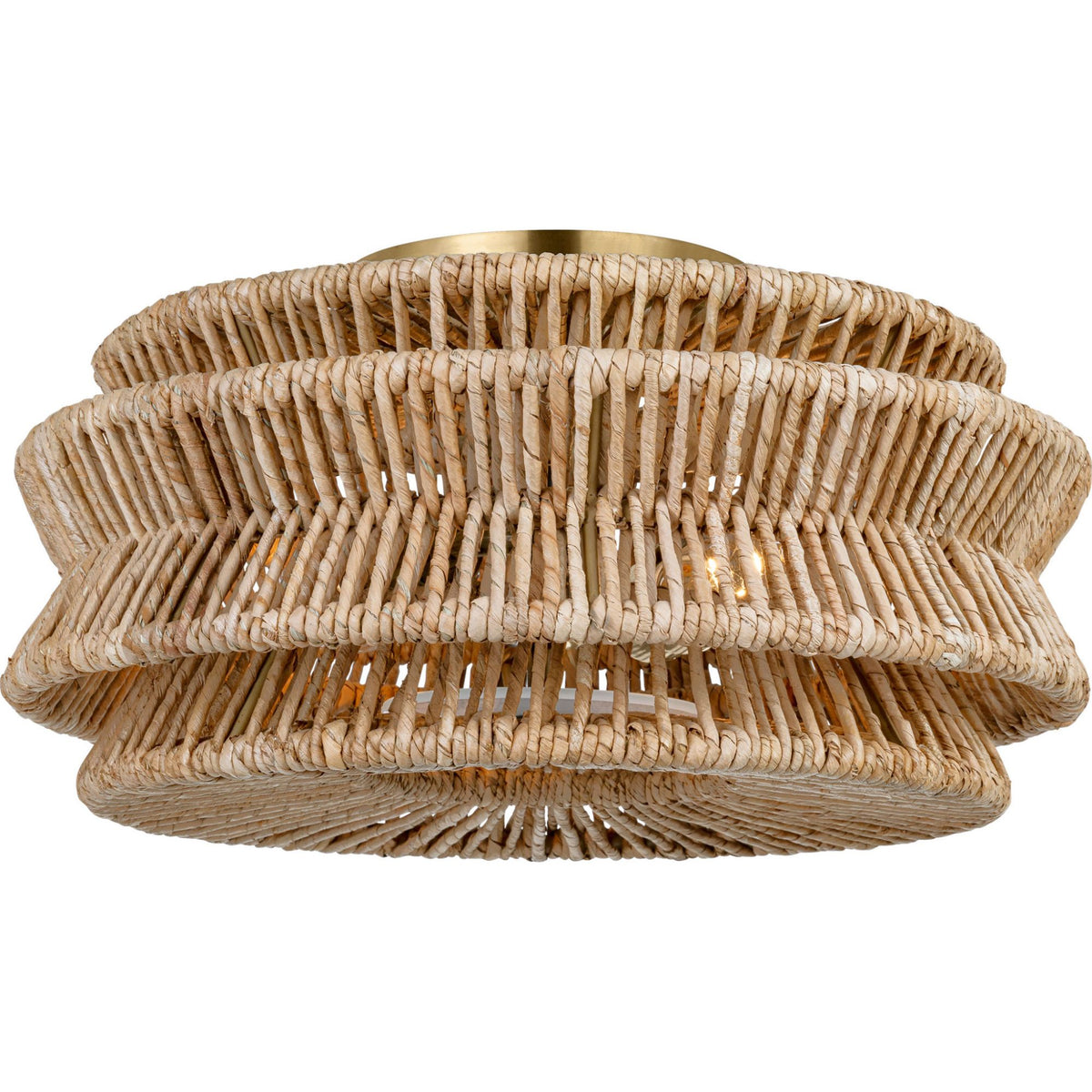 Chapman & Myers Antigua Large Drum Semi-Flush Mount in Antique-Burnished Brass and Natural Abaca W16" x H8.25"