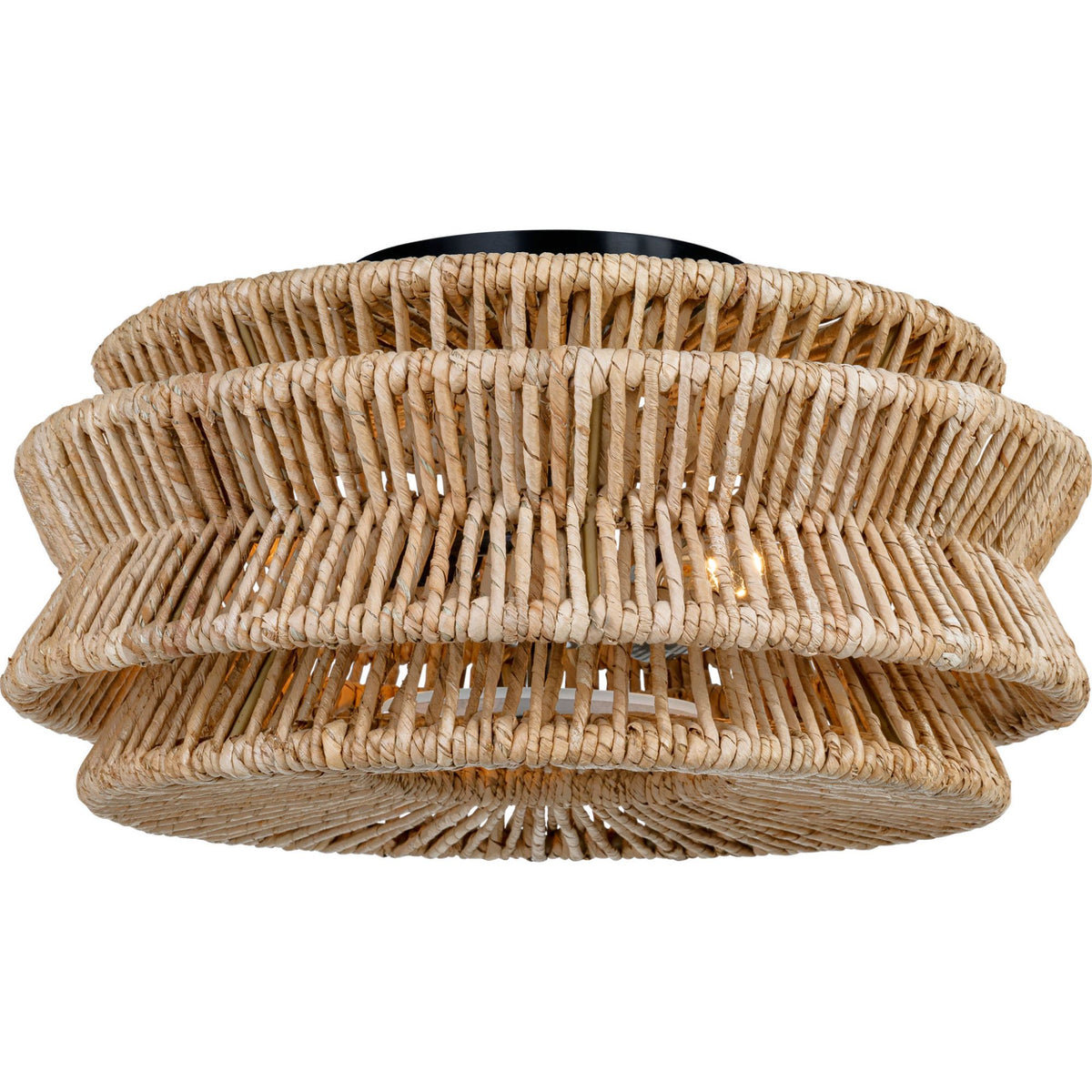 Chapman & Myers Antigua Large Drum Semi-Flush Mount in Bronze and Natural Abaca W16" x H8.25"