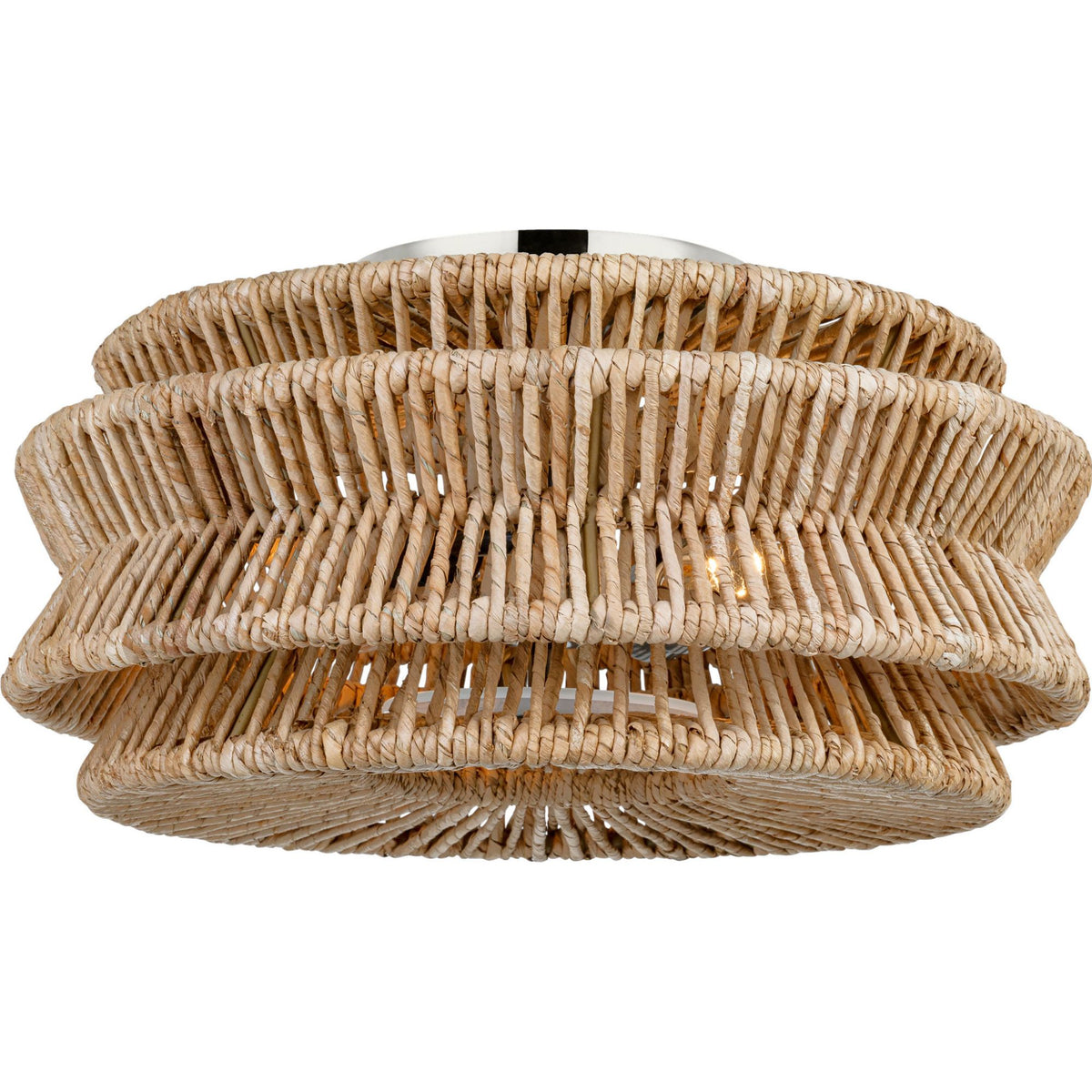 Chapman & Myers Antigua Large Drum Semi-Flush Mount in Polished Nickel and Natural Abaca W16" x H8.25"
