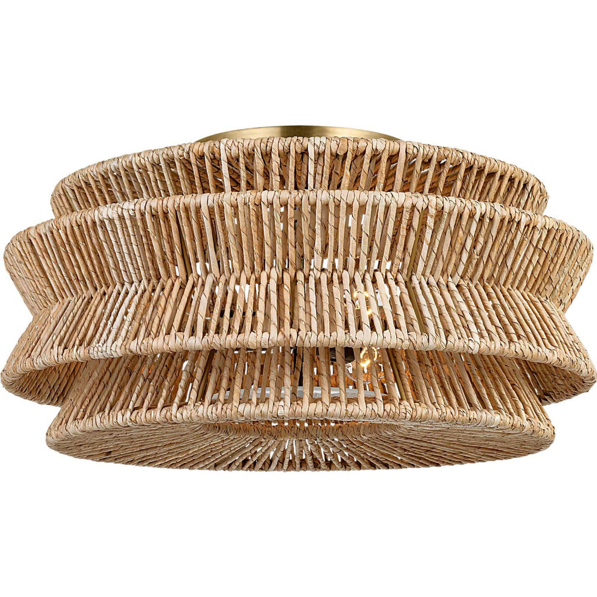 Chapman & Myers Antigua XL Semi-Flush Mount in Antique-Burnished Brass and Natural Abaca W23.25" x H12"