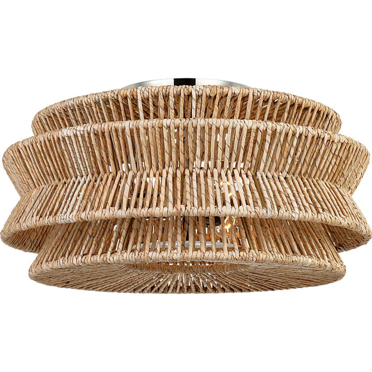 Chapman & Myers Antigua XL Semi-Flush Mount in Polished Nickel and Natural Abaca W23.25" x H12"