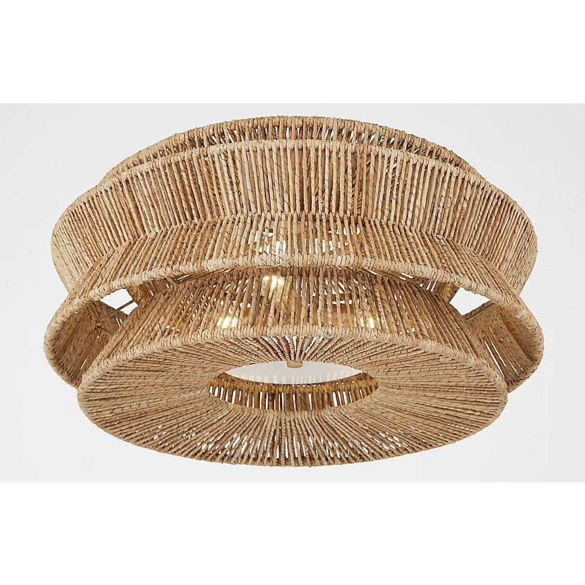 Chapman & Myers Antigua Grande Semi-Flush Mount in Antique-Burnished Brass and Natural Abaca W30" x H15.75"