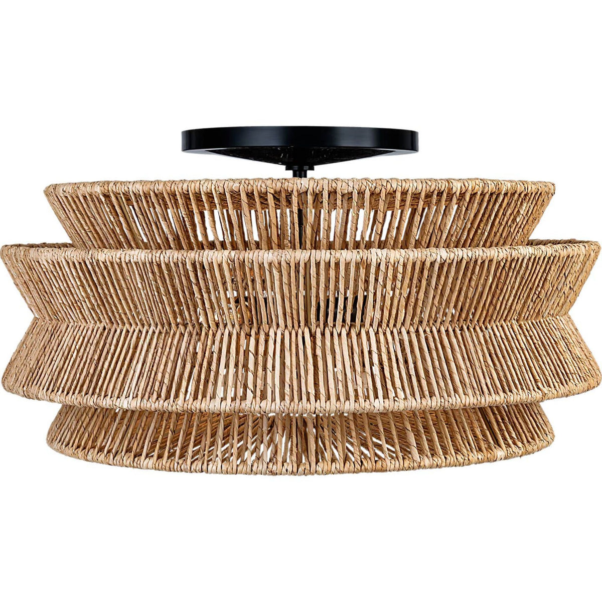 Chapman & Myers Antigua Grande Semi-Flush Mount in Bronze and Natural Abaca W30" x H15.75"