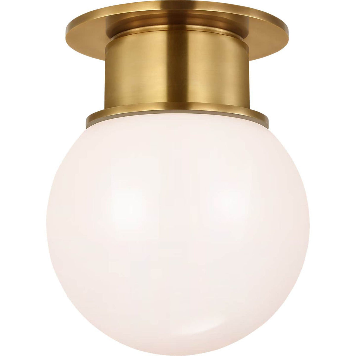 Chapman & Myers Callan 9" Flush Mount in Antique-Burnished Brass with White Glass Globe W9" x H11"