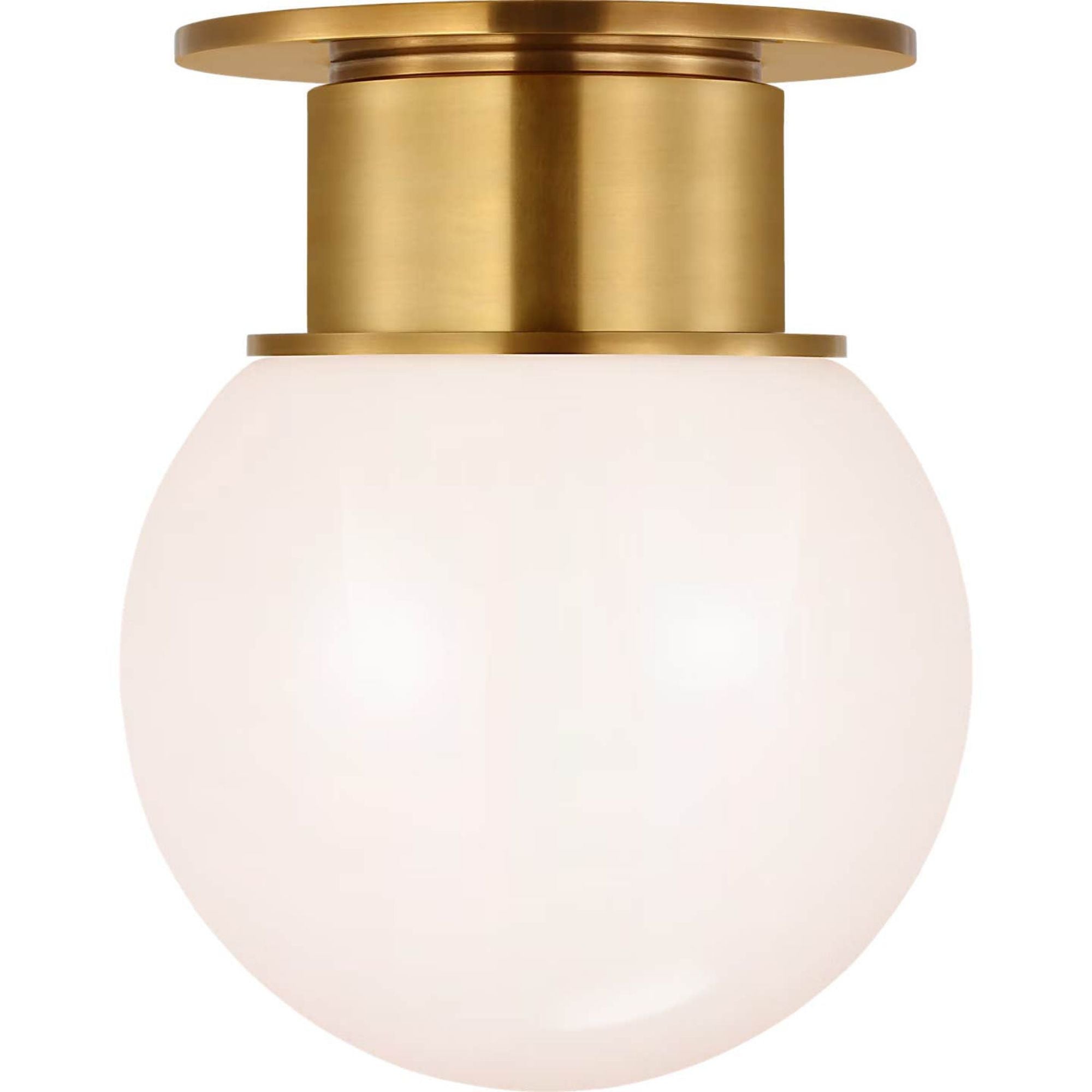 Chapman & Myers Callan 9" Flush Mount in Antique-Burnished Brass with White Glass Globe W9" x H11"