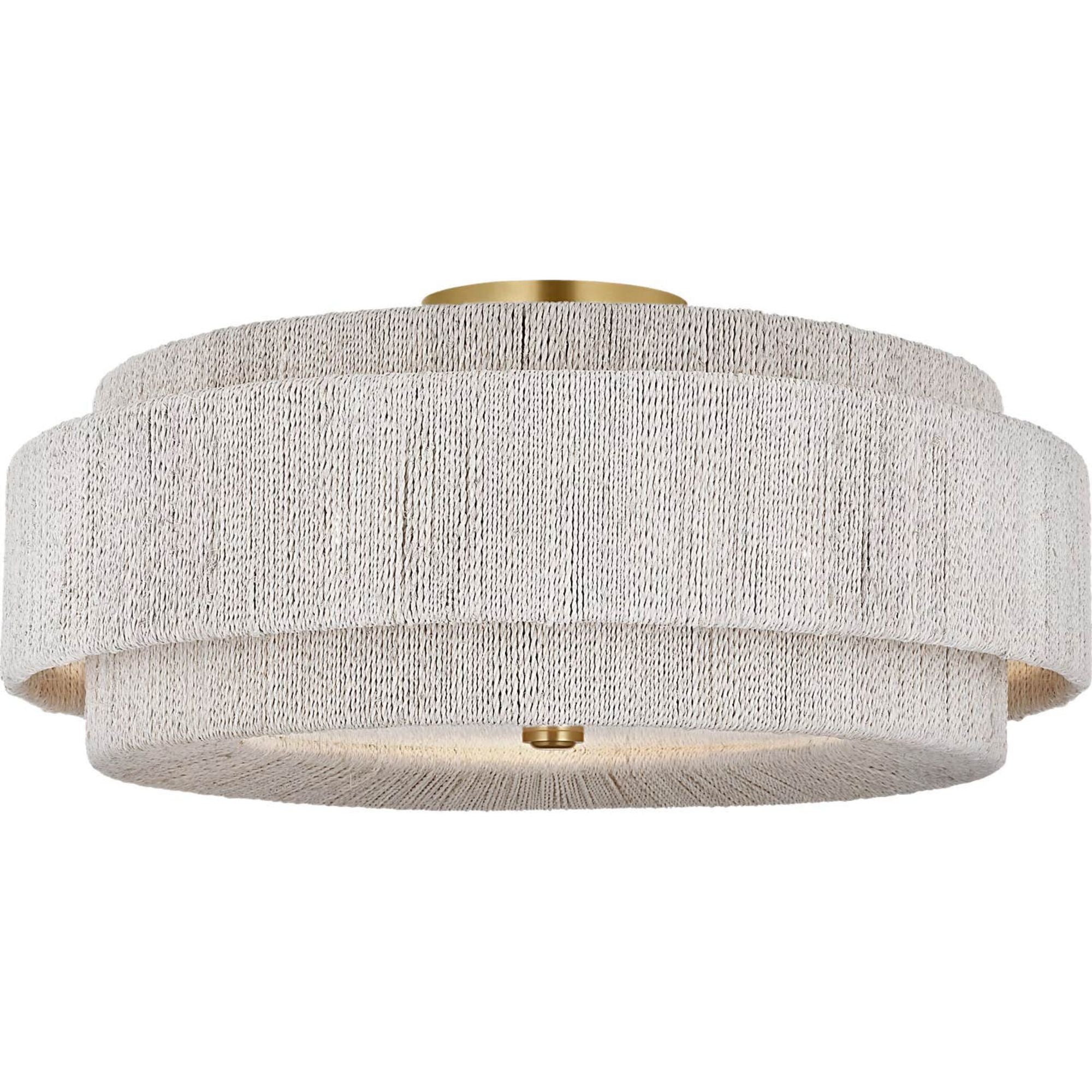 Chapman & Myers Dorado 25" Flush Mount in Antique-Burnished Brass and Washed Abaca W24" x H10.5"